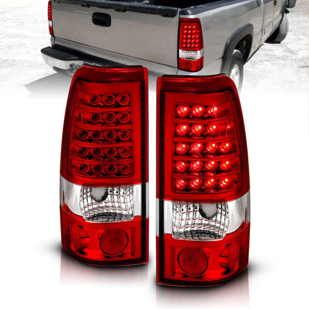 GMC SIERRA 99-07/CHEVY SILVERADO 99-03 (1500/2500 SERIES 99-02 & 3500 SERIES 2003) LED TAIL LIGHTS RED/CLEAR (3 HOLE)