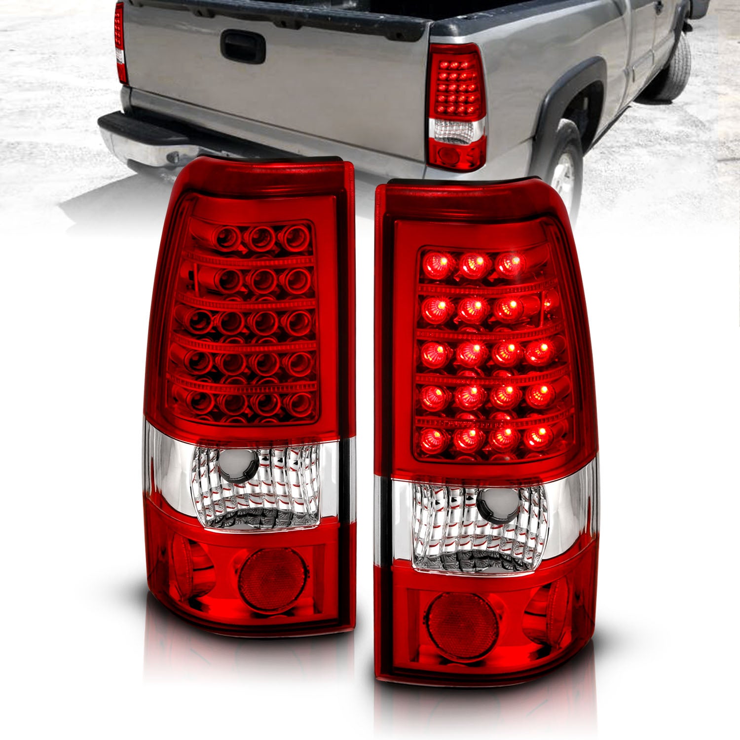 GMC SIERRA 99-07/CHEVY SILVERADO 99-03 (1500/2500 SERIES 99-02 & 3500 SERIES 2003) LED TAIL LIGHTS RED/CLEAR (3 HOLE)