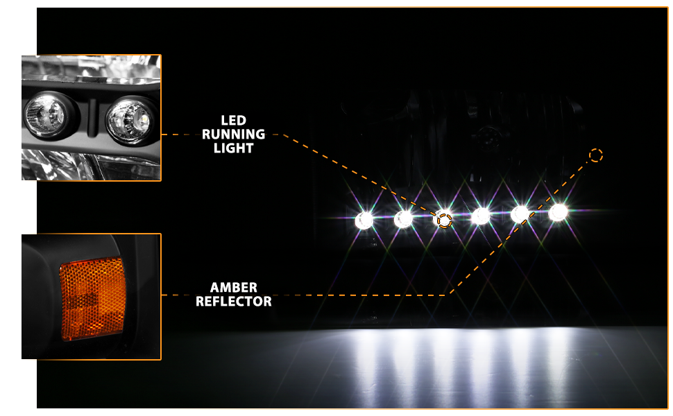 FORD EXCURSION 00-04/SUPER DUTY 99-04 HEADLIGHTS BLACK 1PC AMBER (W/ LED)