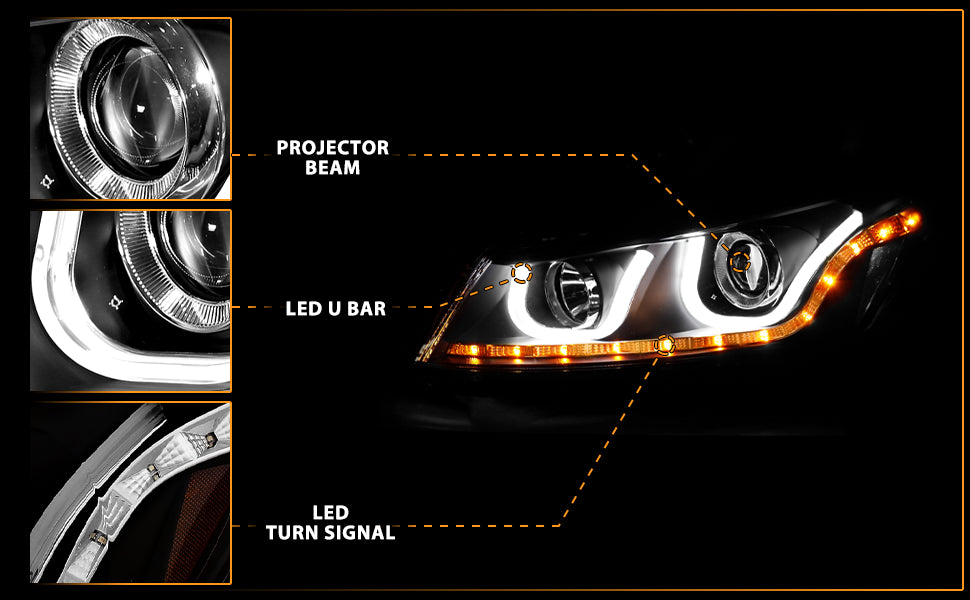 HONDA ACCORD 08-12 4DR PROJECTOR BAR STYLE HEADLIGHTS BLACK CLEAR AMBER