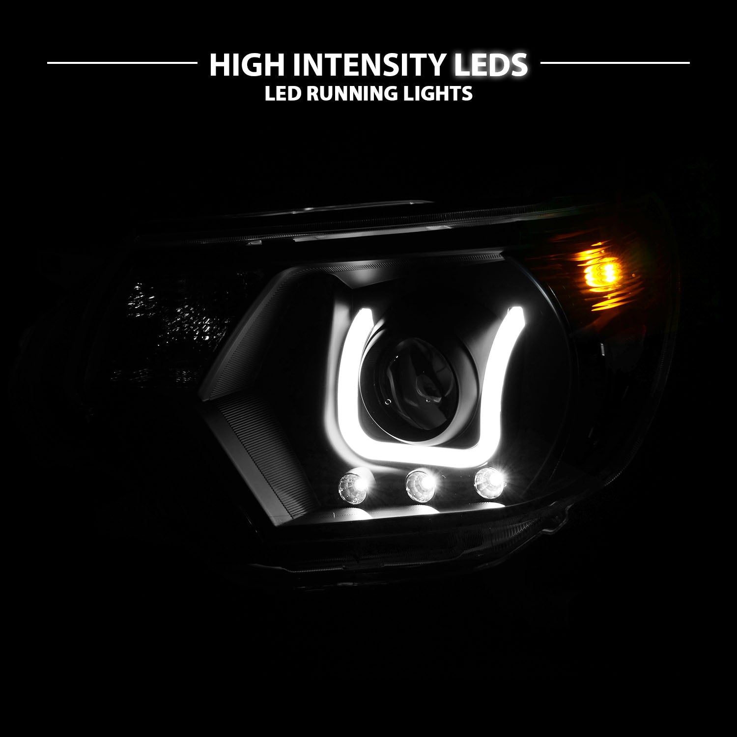 TOYOTA TACOMA 2012 PROJECTOR U-BAR STYLE HEADLIGHTS BLACK CLEAR AMBER