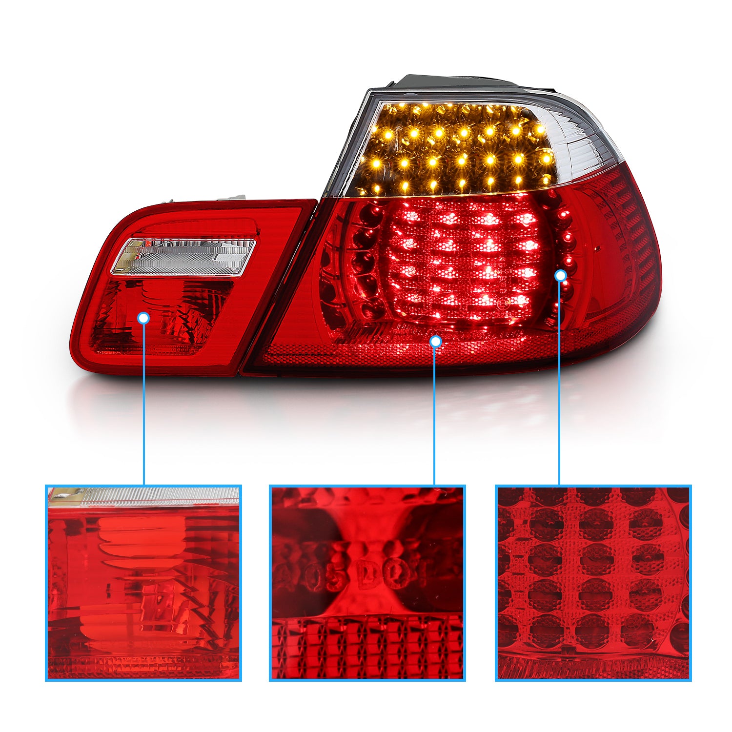 BMW 3 SERIES E46 99-00 2DR LED TAIL LIGHTS SET RED/CLEAR 4 PCS