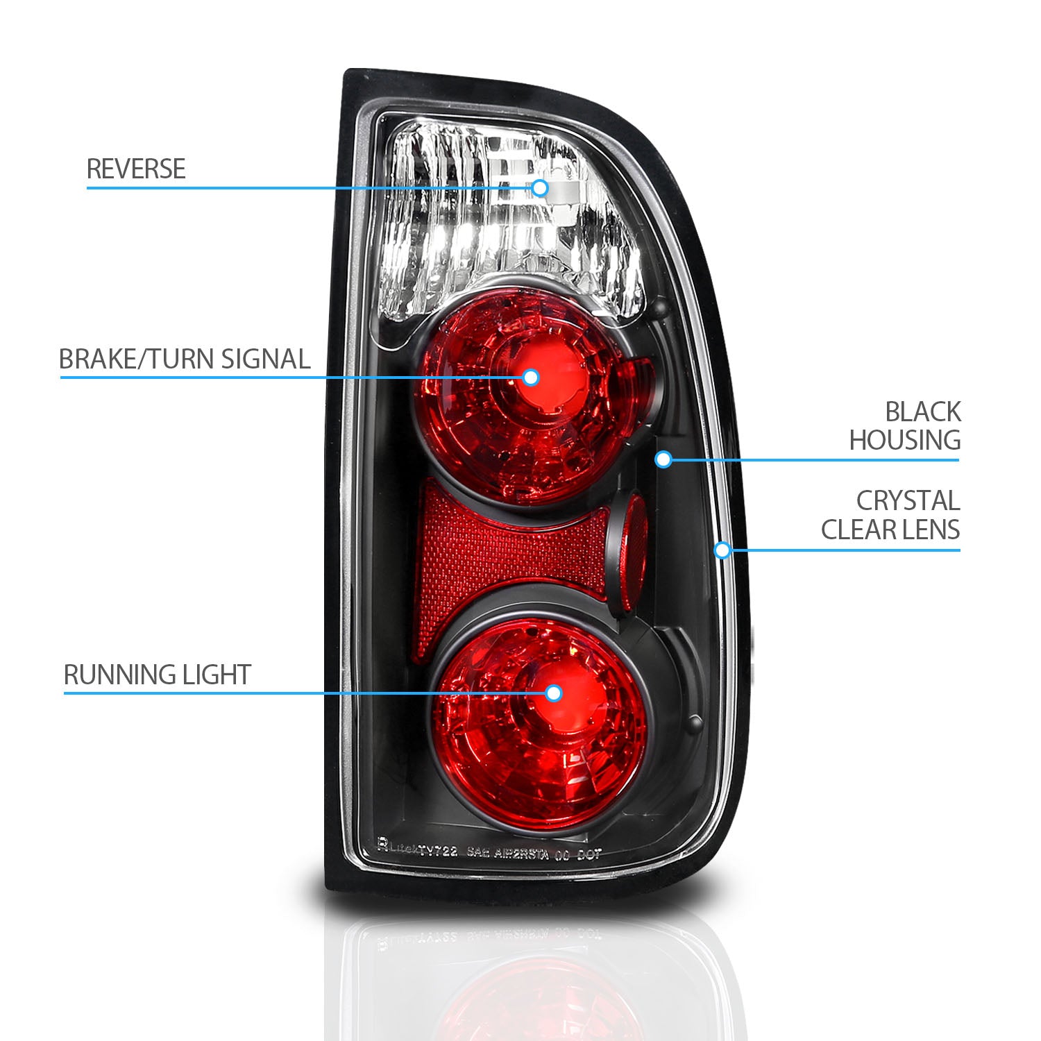 TOYOTA TUNDRA 00-04 TAIL LIGHTS BLACK HOUISNG CLEAR LENS