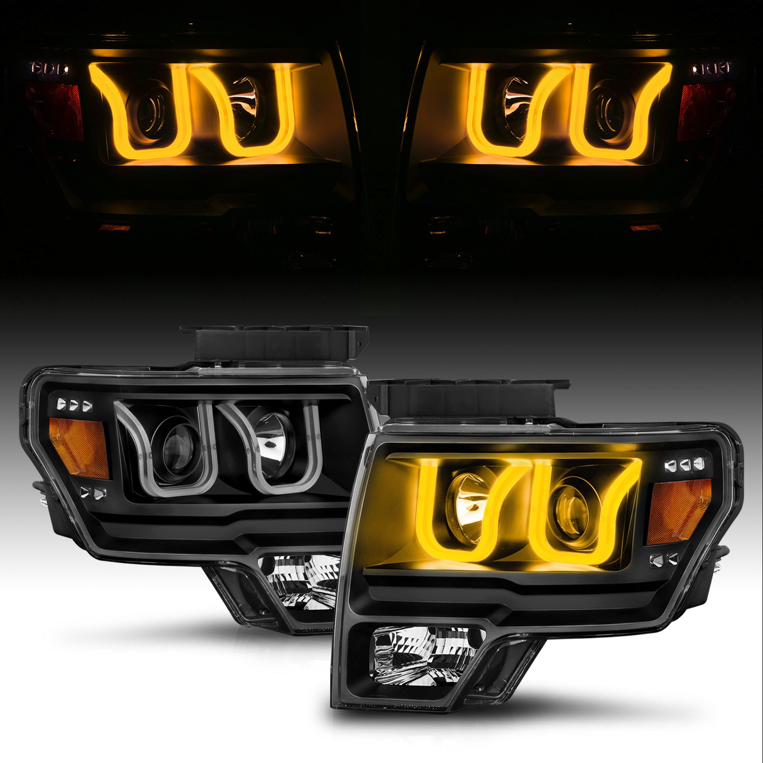 FORD F-150 09-13 PROJECTOR U-BAR STYLE SWITCHBACK HEADLIGHTS BLACK