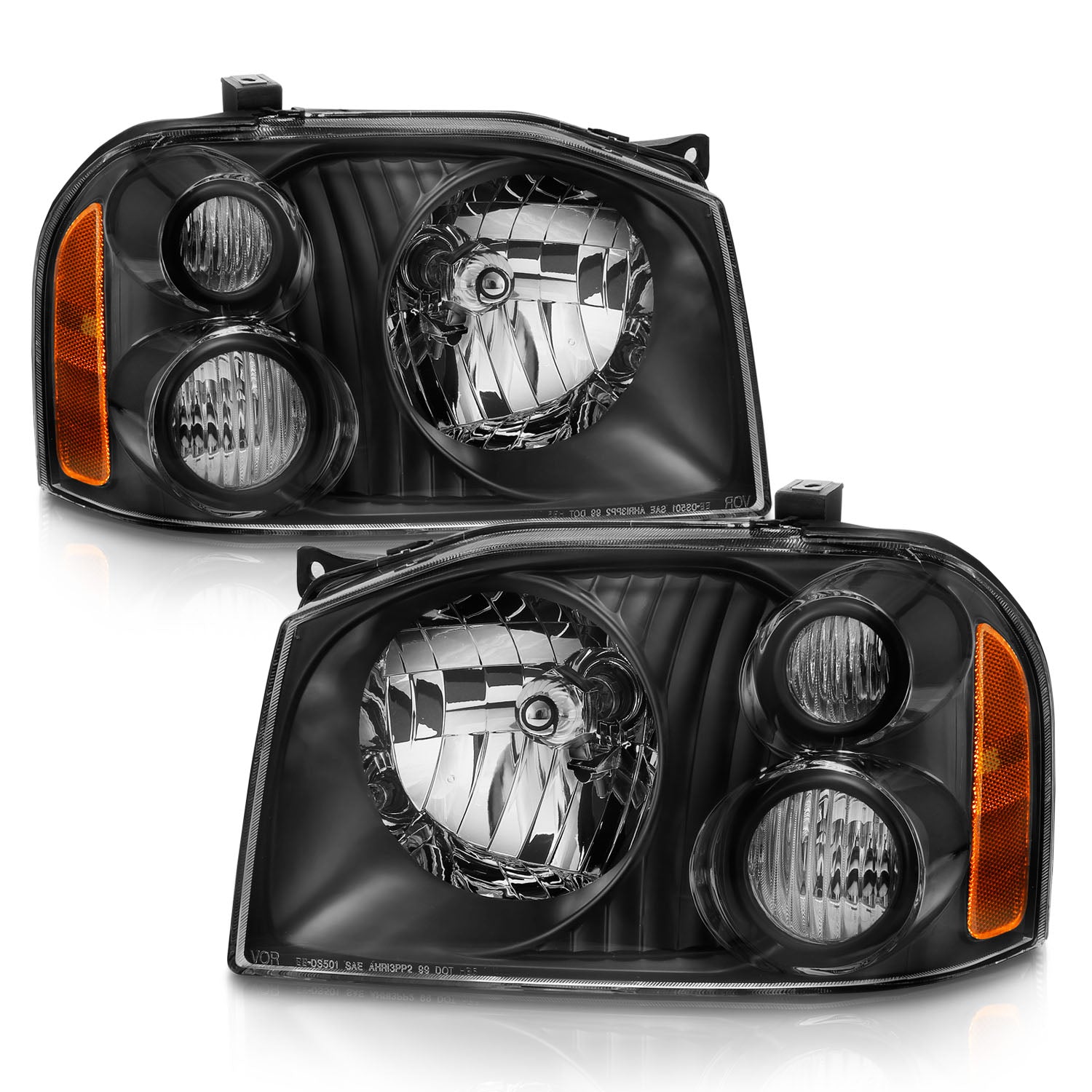 NISSAN FRONTIER 01-04 SE/SC MODEL HEADLIGHTS CRYSTAL BLACK AMBER