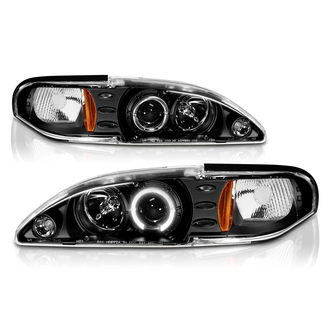 FORD MUSTANG 94-98 1PC PROJECTOR HEADLIGHTS HALO BLACK CLEAR AMBER