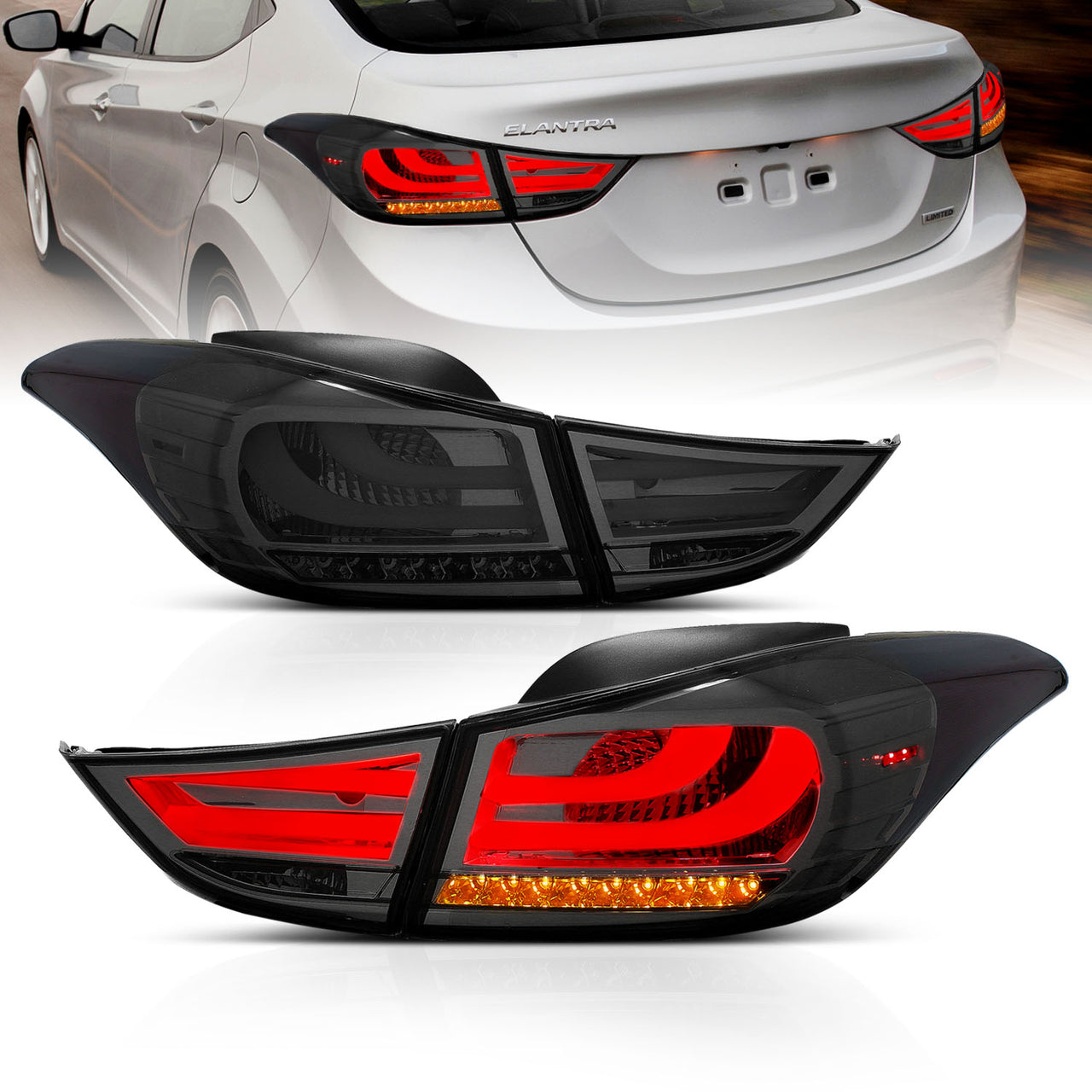 HYUNDAI ELANTRA 11-UP LED TAIL LIGHTS SMOKE (4 PCS) (OUTER PCS W/ BULB)