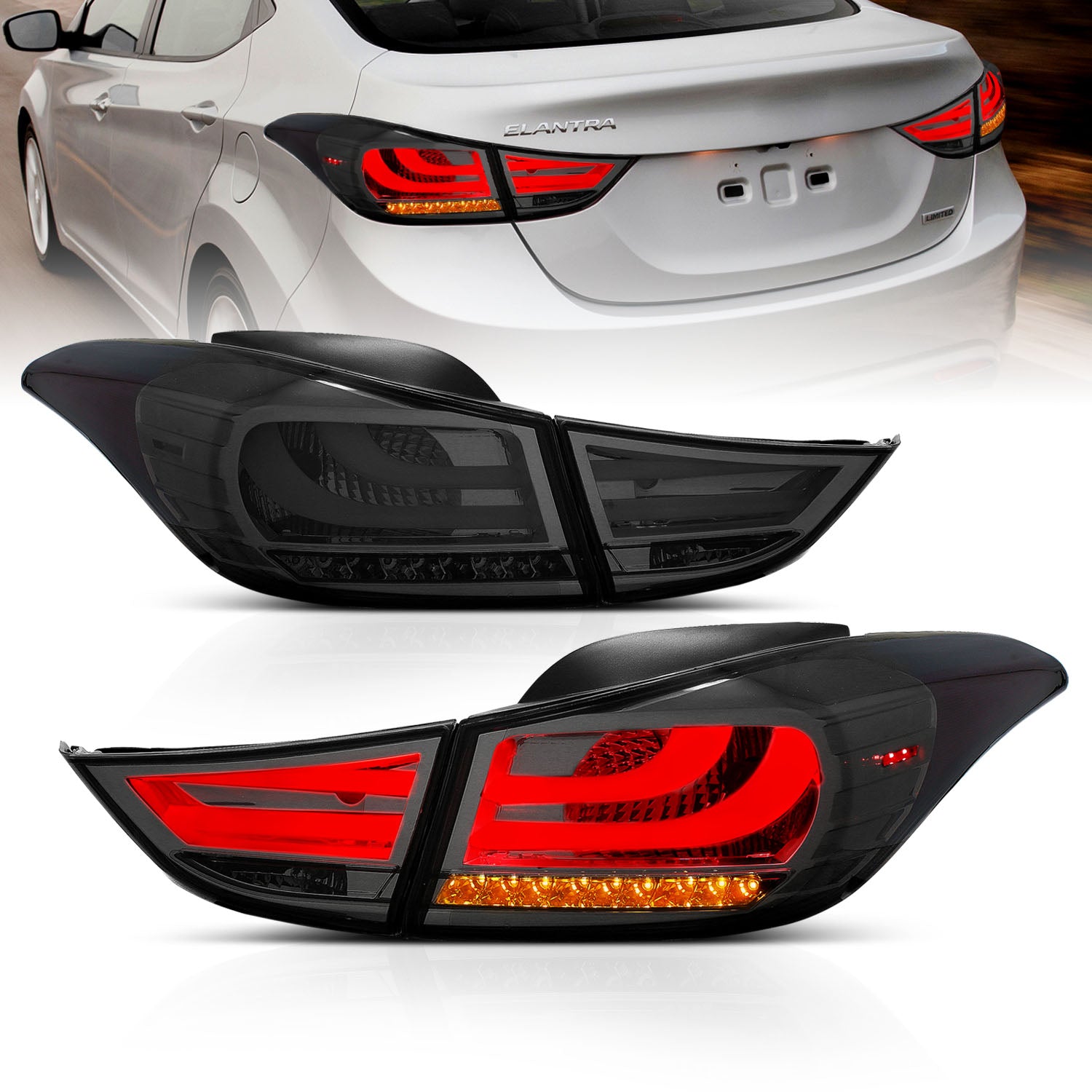 HYUNDAI ELANTRA 11-UP LED TAIL LIGHTS SMOKE (4 PCS) (OUTER PCS W/ BULB)