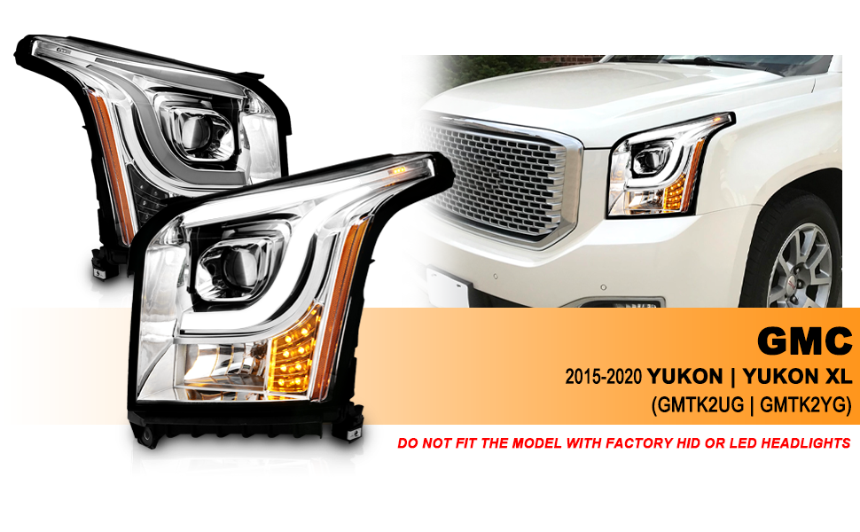 GMC YUKON/YUKON XL 15-19 PROJECTOR LIGHT BAR STYLE HEADLIGHTS CHROME CLEAR AMBER