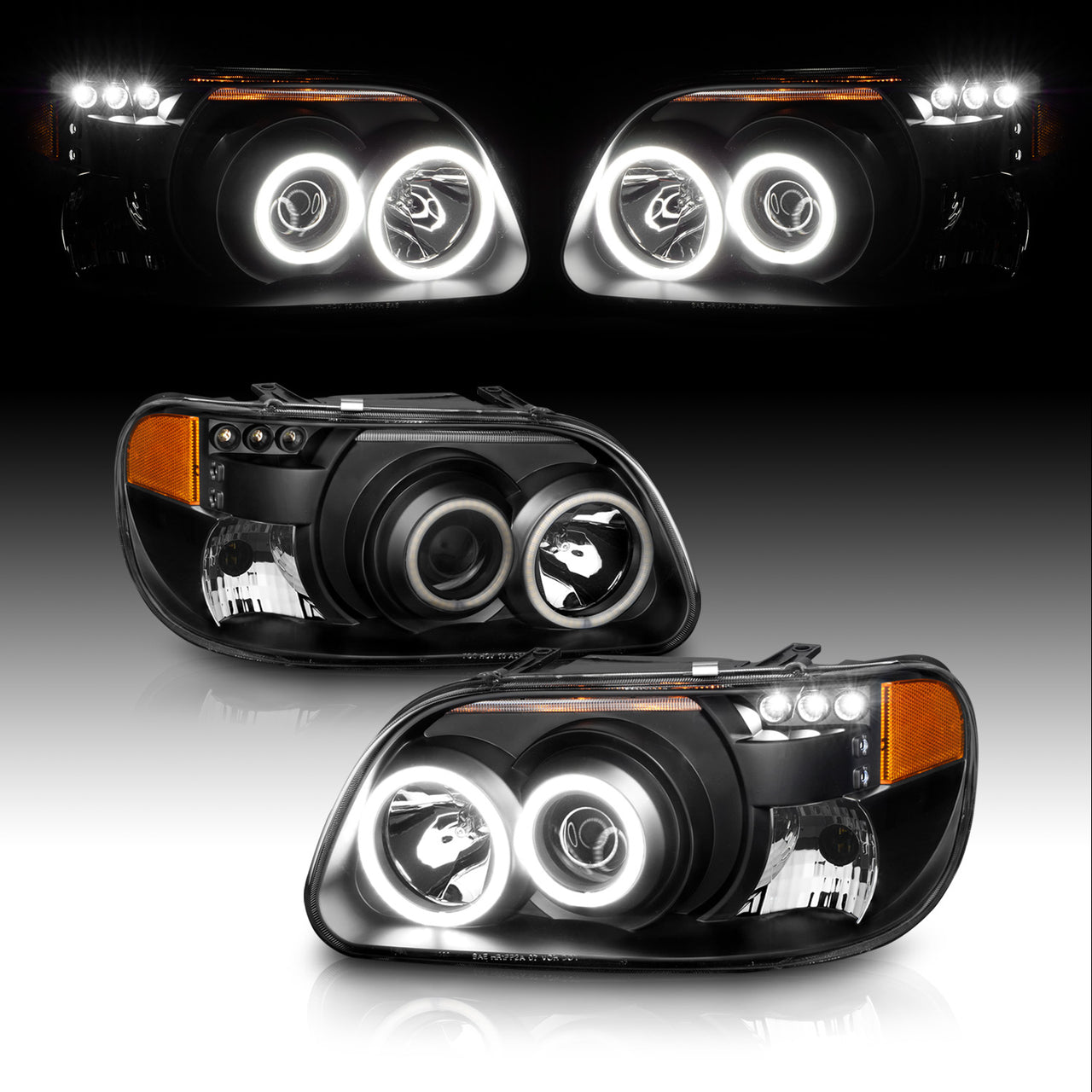 FORD EXPLORER 95-01 PROJECTOR HEADLIGHTS 1PC BLACK CLEAR AMBER (RX HALO)