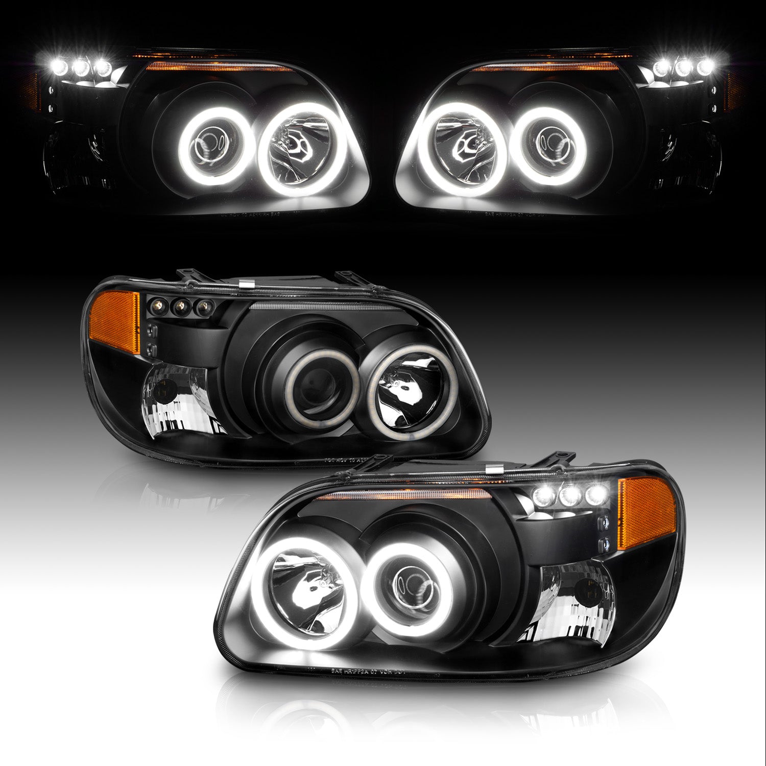 FORD EXPLORER 95-01 PROJECTOR HEADLIGHTS 1PC BLACK CLEAR AMBER (RX HALO)