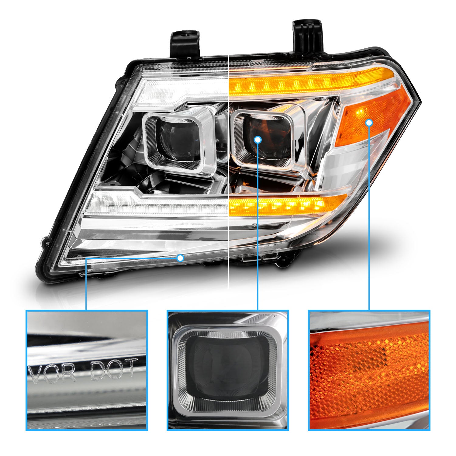 NISSAN FRONTIER 09-20 PROJECTOR LIGHT K嚙瘡EADLIGHTS CHROME SEQUENTIAL LIGHT BAR (W/ DRL)
