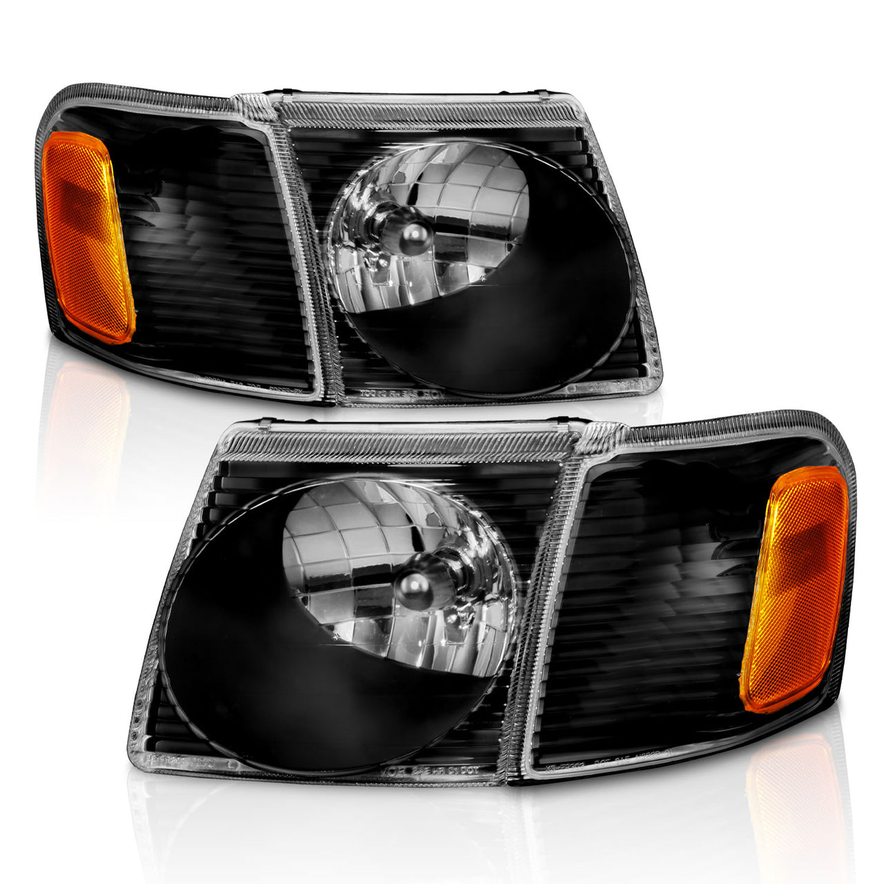 FORD EXPLORER SPORT TRAC 01-05 CRYSTAL HEADLIGHTS W/ CORNER LIGHTS BLACK AMBER