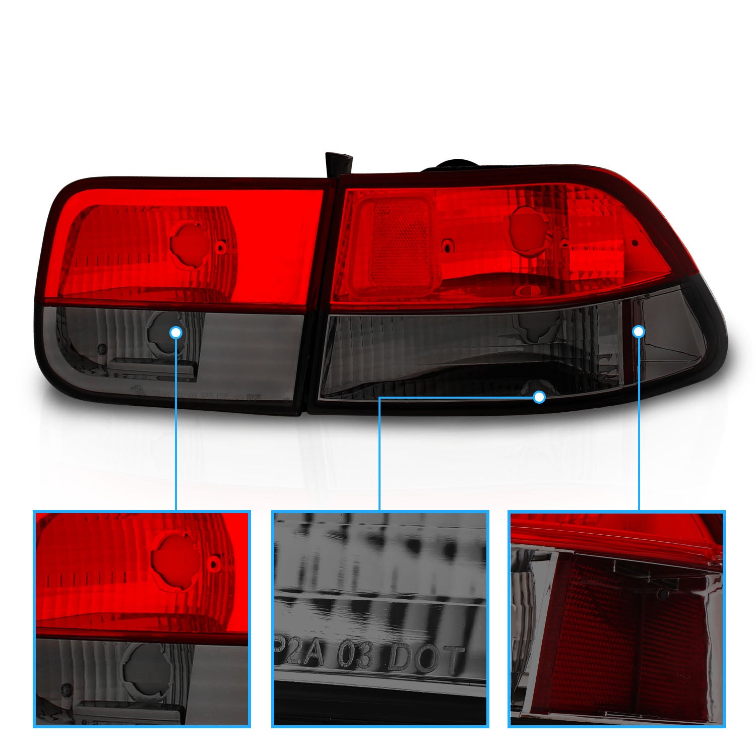 HONDA CIVIC 96-00 2DR TAIL LIGHTS RED/SMOKE