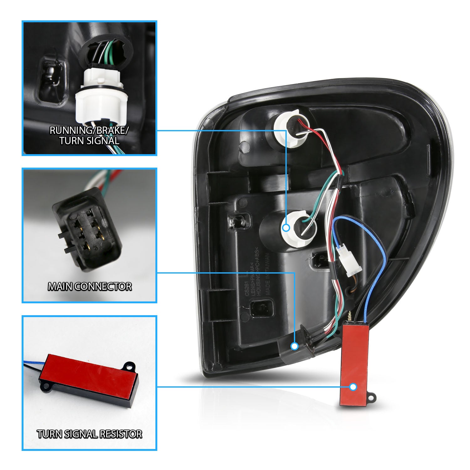 DODGE GRAND CARAVAN; CRYSLER TOWN&COUNTRY 04-07 L.E.D T.L BLACK HOUSING CLEAR LENS W/ C LIGHT BAR