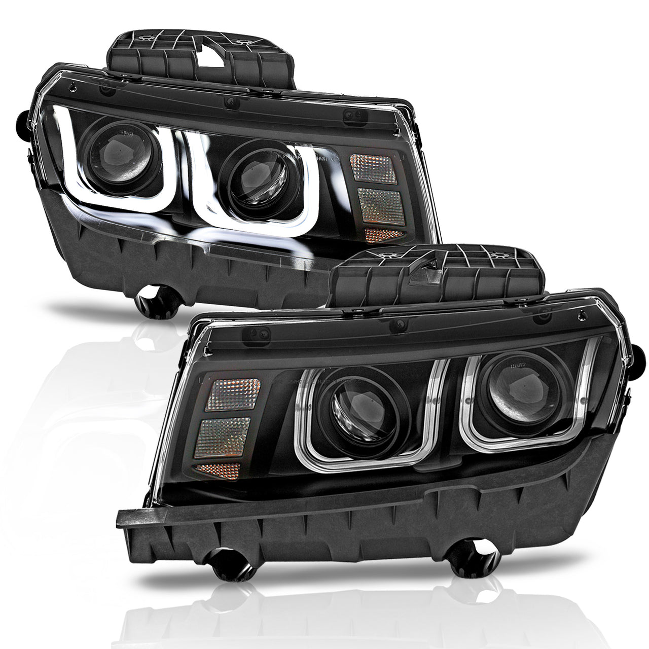 CHEVY CAMARO 14-15 PROJECTOR HEADLIGHTS U-BAR STYLE BLACK CLEAR