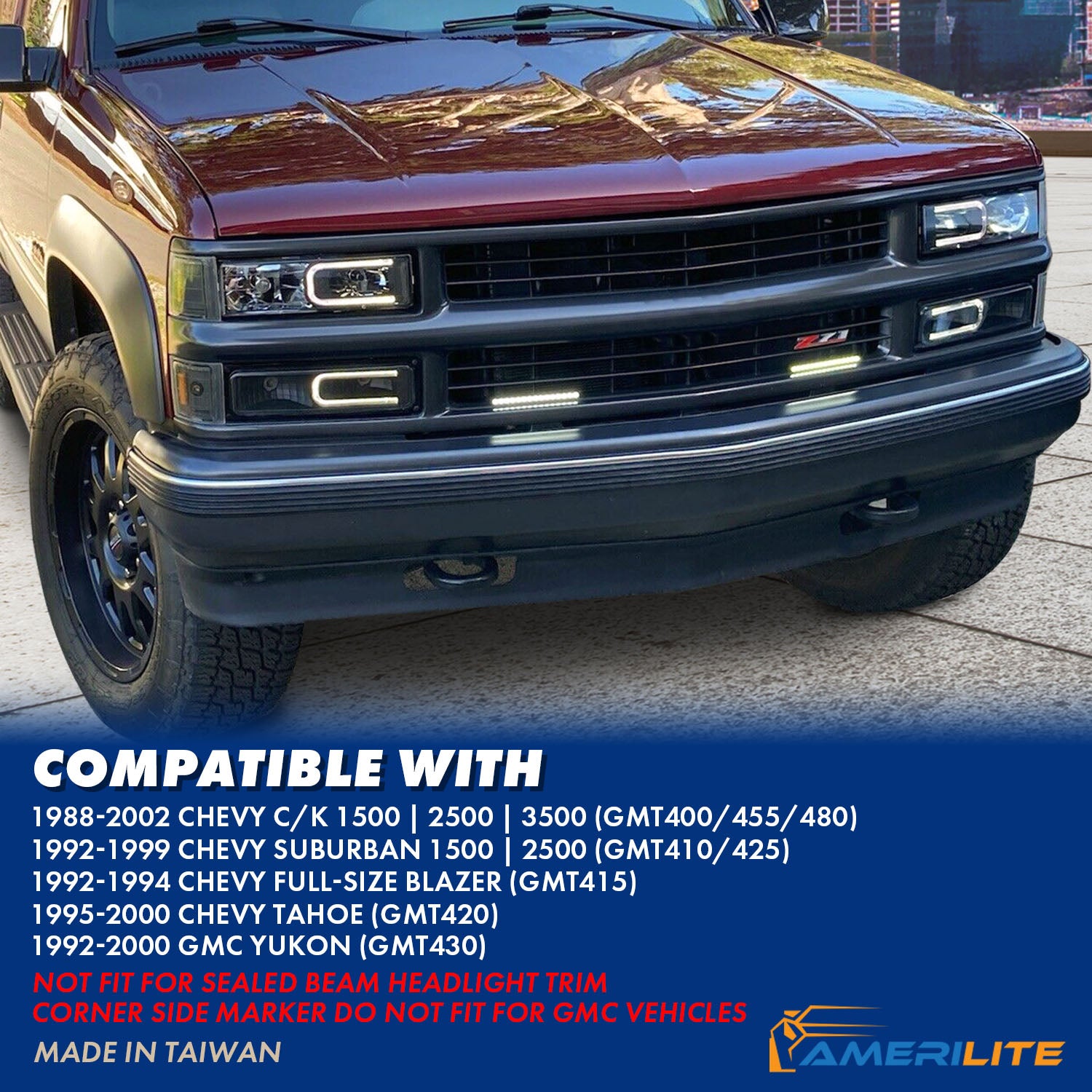 CHEVY CK / C10 /SILVERADO/ TAHOE / SUBURBAN/BLAZER 94-98 HEADLIGHTS  W/ SIGNAL & SIDE MARKERS (8PCS) SET BLACK HOUSING CLEAR LENS W/ C LIGHT BAR