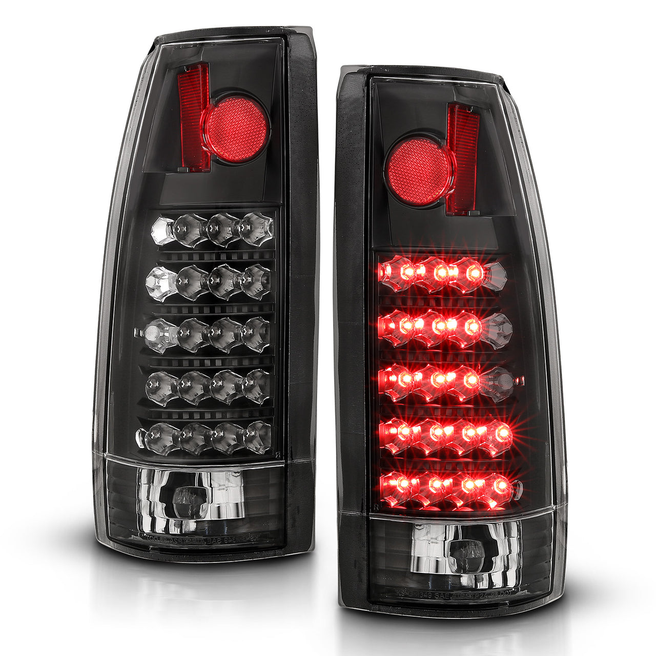 CADILLAC ESCALADE 99-00/CHEVY CK 88-02/SUBURBAN 92-99/TAHOE 92-00/BLAZER 92-00/GMC SIERRA 92-00/YUKON 92-00 LED TAIL LIGHTS BLACK HOUSING CLEAR LENS