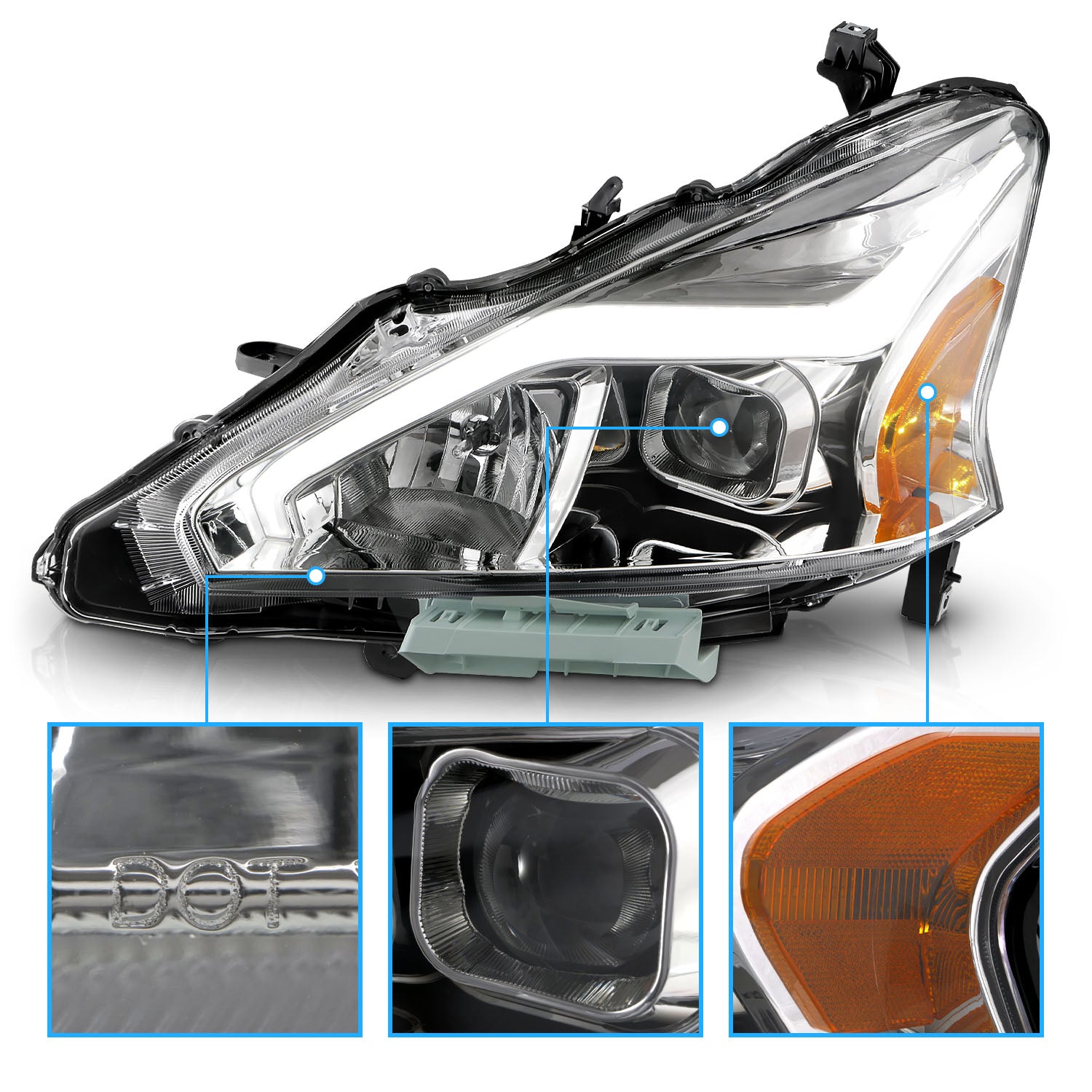 NISSAN ALTIMA 13-15 4DR PROJECTOR LIGHT BAR G2 HEADLIGHTS CHROME CLEAR AMBER