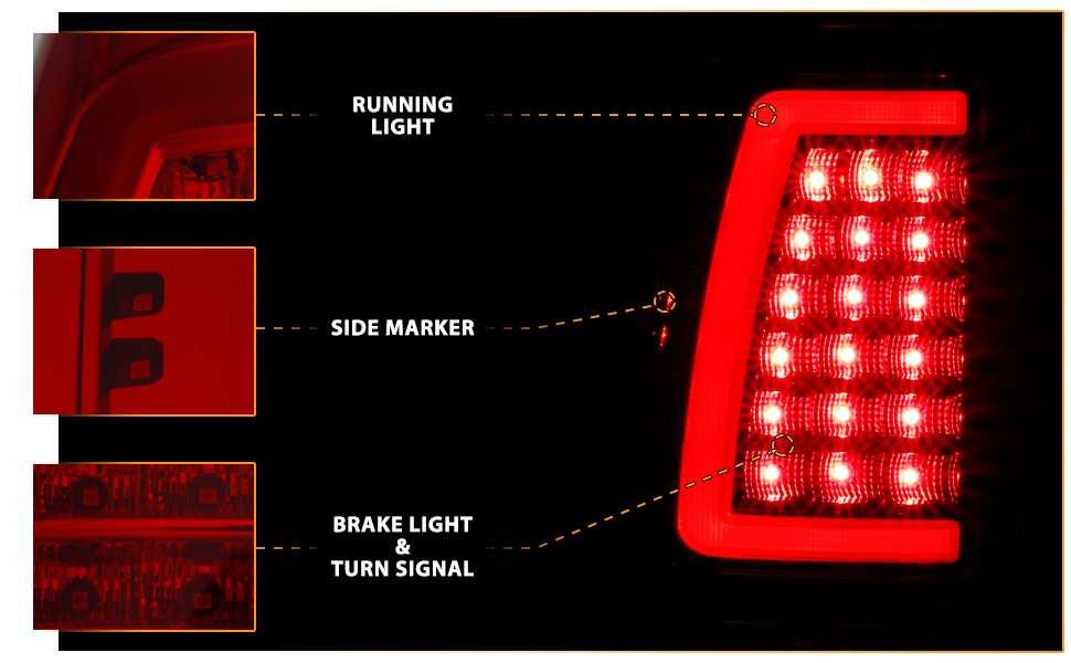 GMC SIERRA 99-07/CHEVY SILVERADO 99-03 (1500/2500 SERIES 99-02 & 3500 SERIES 2003) LED TAIL LIGHTS RED/CLEAR W/ C LIGHT BAR (3 HOLE)