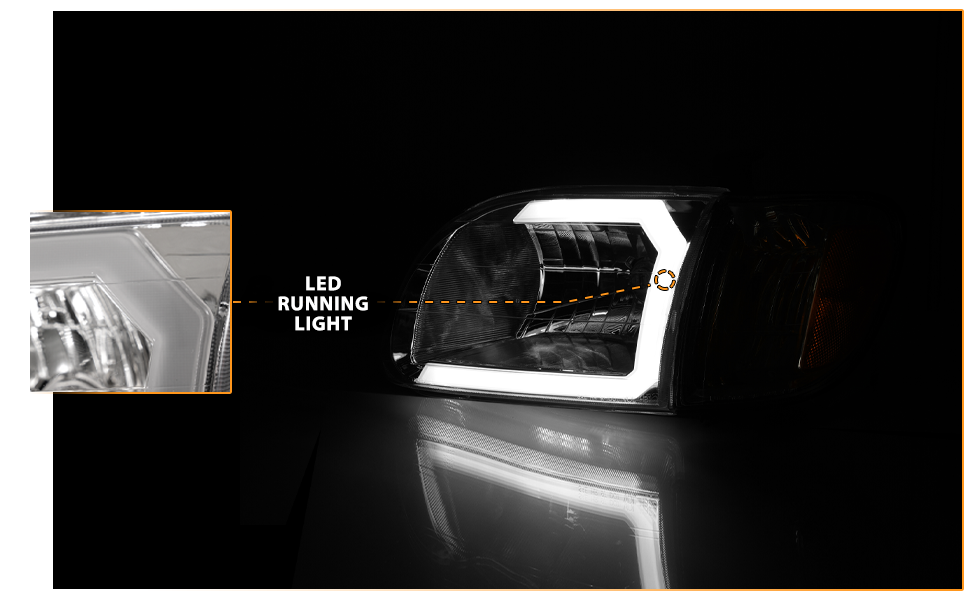 TOYOTA TUNDRA 00-04 HEADLIGHTS CHROME AMBER W/ C LIGHT BAR  W/CORNER LIGHTS (REGULAR CAB, ACCESS CAB)