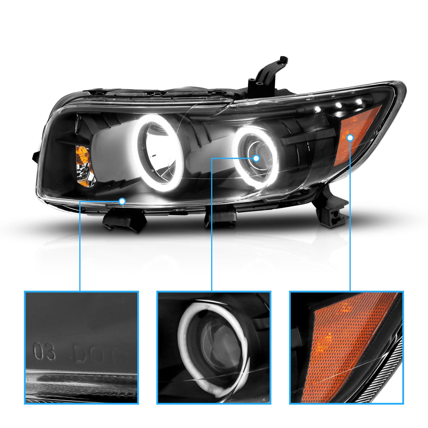SCION XB 08-10 PROJECTOR HEADLIGHTS HALO W/O CCFL BAR BLACK AMBER (RX HALO)