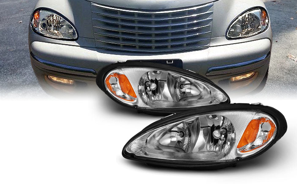 CHRYSLER PT CRUISER 01-05 HEADLIGHTS CHROME AMBER (OE REPLACEMENT)