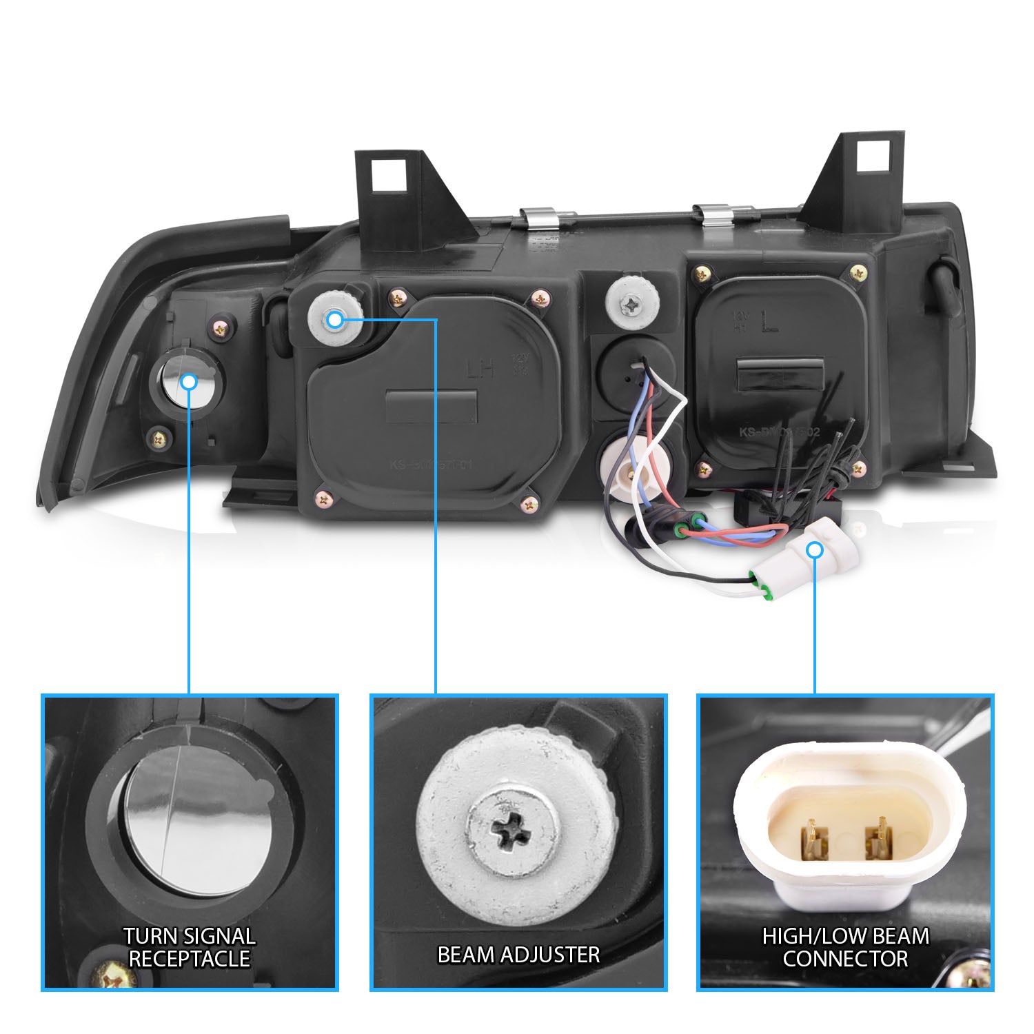 BMW 3 SERIES E36 92-98 4DR 1PC PROJECTOR HEADLIGHTS G2 HALO BLACK CLEAR AMBER