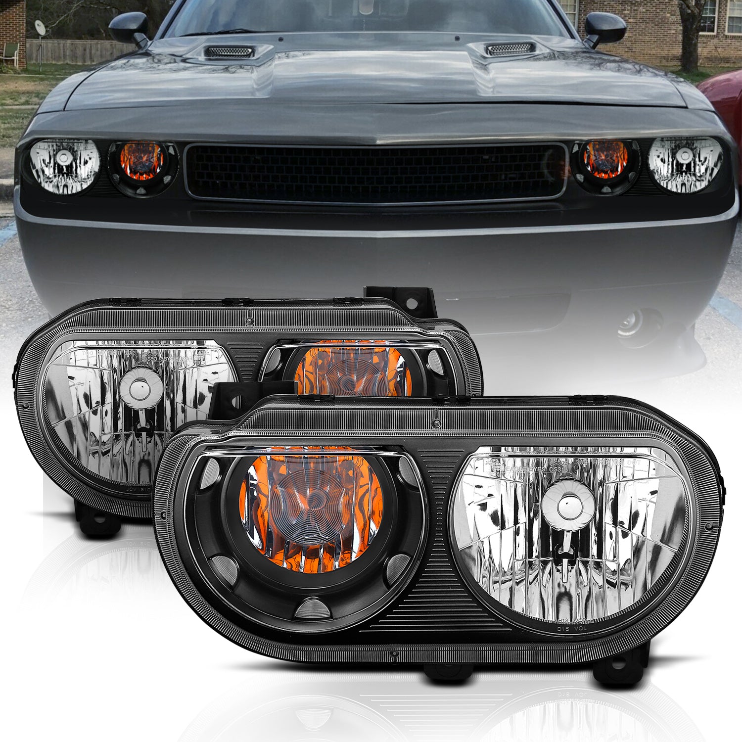 DODGE CHALLENGER 08-14 HEADLIGHTS BLACK AMBER