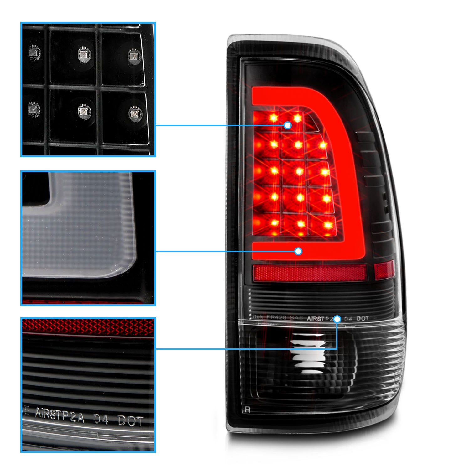 FORD F-150/F250 97-04 STYLESIDE/SUPER DUTY 99-07 LED TAIL LIGHTS BLACK HOUSING CLEAR LENS W/ C LIGHT BAR