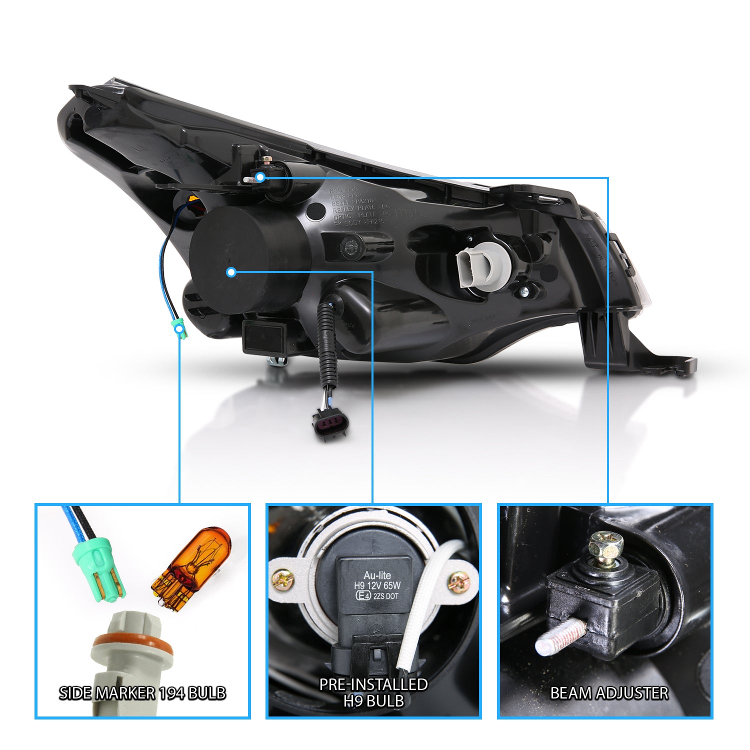 FORD FOCUS 08-11 PROJECTOR HEADLIGHTS BLACK CLEAR (RX HALO)