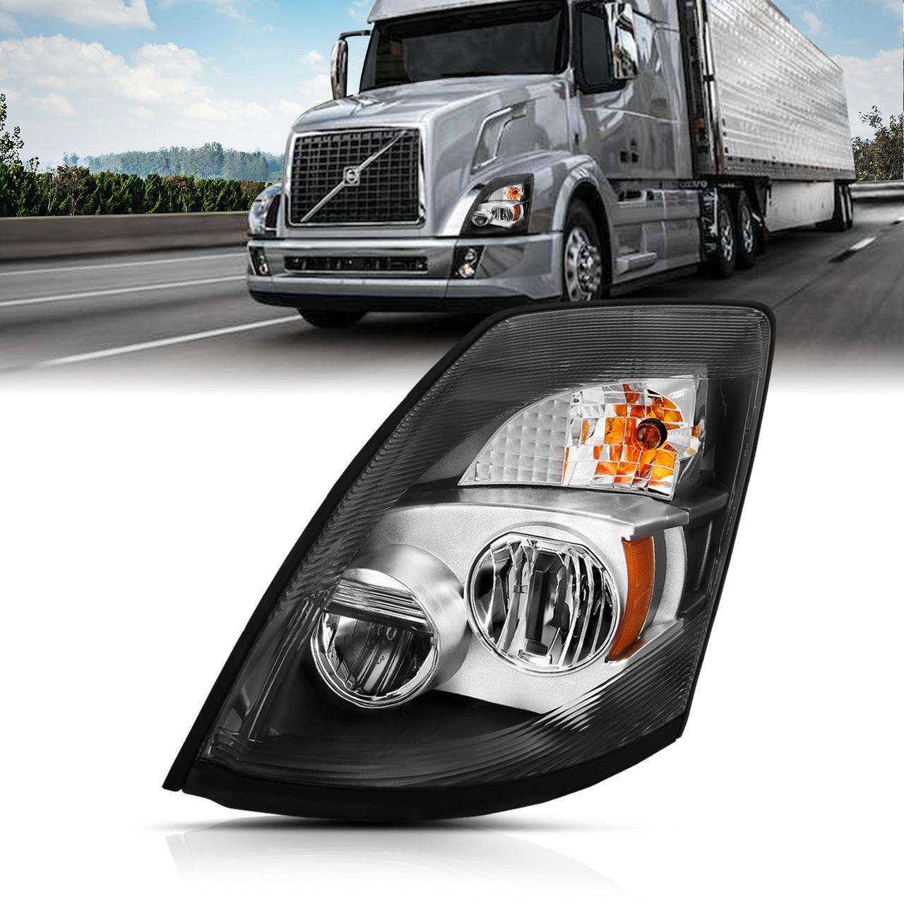 VOLVO VNX/VLN  15-16  LED H.L CHROME AMBER  (LEFT) (VNX 300,430, 630/VNL 300,430,630,670,730,780)