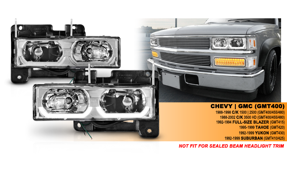 CHEVY FULLSIZE 88-98 LOW-BROW STYLE CRYSTAL HEADLIGHTS CHROME CLEAR