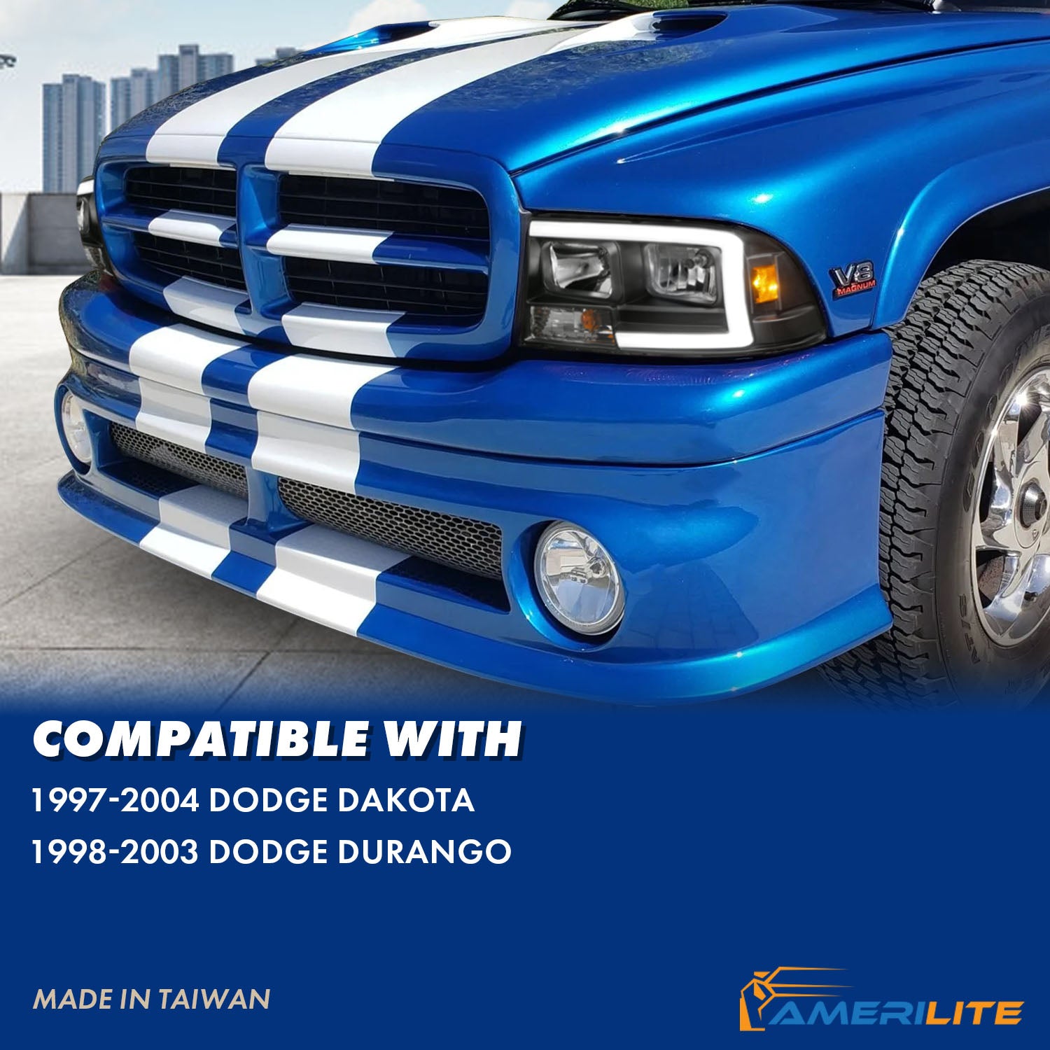 DODGE DAKOTA/DURANGO 97-04/98-03 HEADLIGHTS BLACK W/C LIGHT BAR