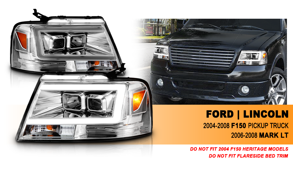 FORD F150 04-08/ LINCOLN MARK LT 06-07 PROJECTOR HEADLIGHTS CHROME AMBER(C LIGHTS BAR)