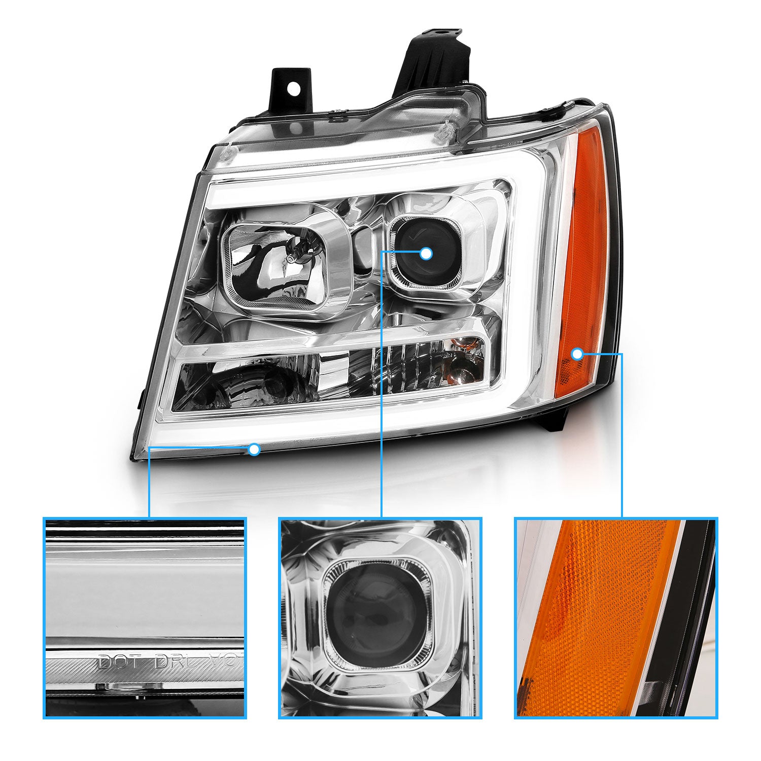CHEVY TAHOE/SUBURBAN/AVALANCHE 07 PROJECTOR HEADLIGHTS G3 CHROME CLEAR AMBER