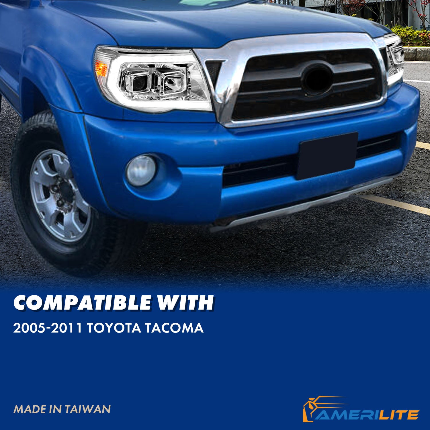 TOYOTA TACOMA 05-11 PROJECTOR SEQUENTIAL LIGHT BAR STYLE HEADLIGHTS CHROME AMBER  (W/ C LIGHT BAR)