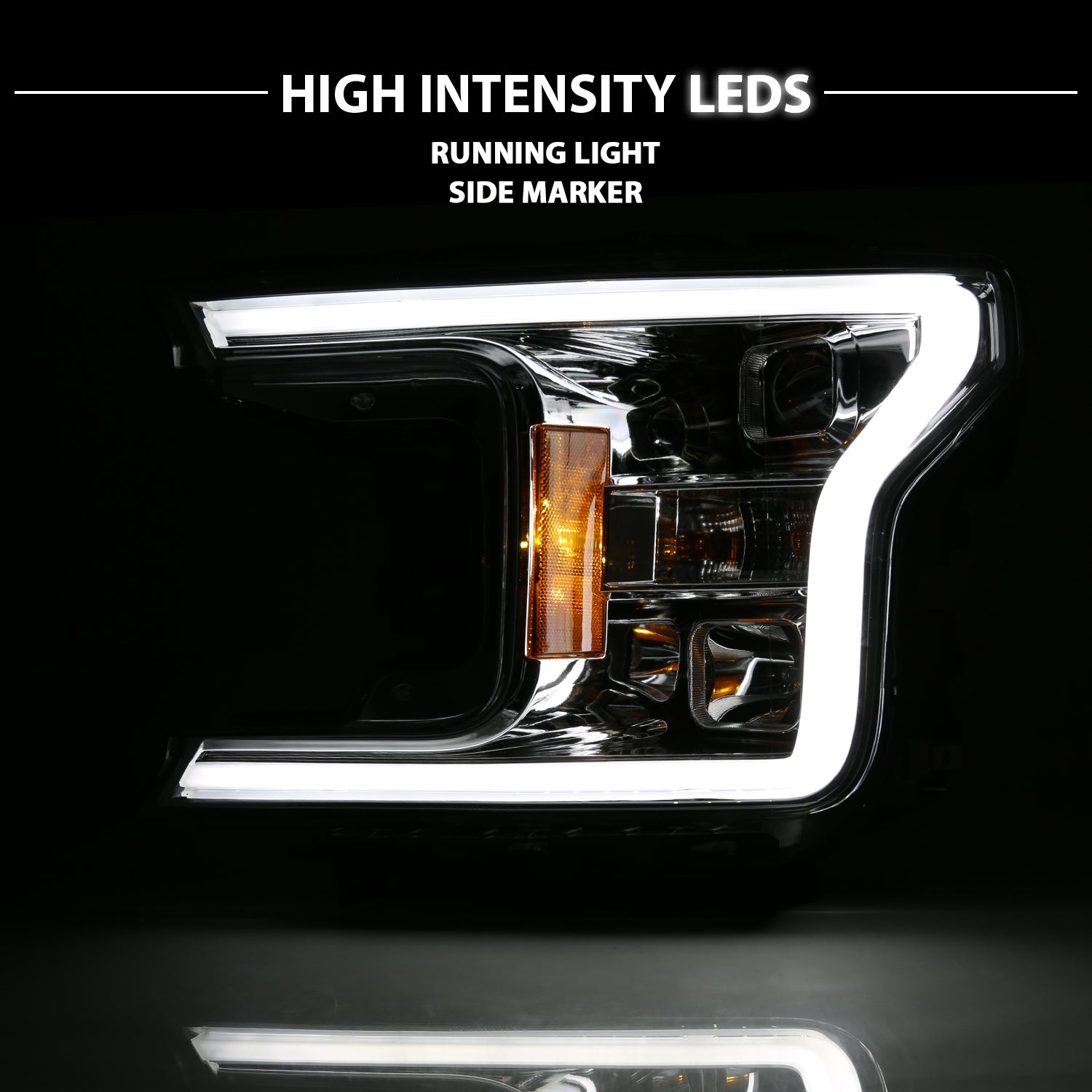 FORD F-150 18-20 PROJECTOR LIGHT BAR STYLE HEADLIGHTS CHROME AMBER