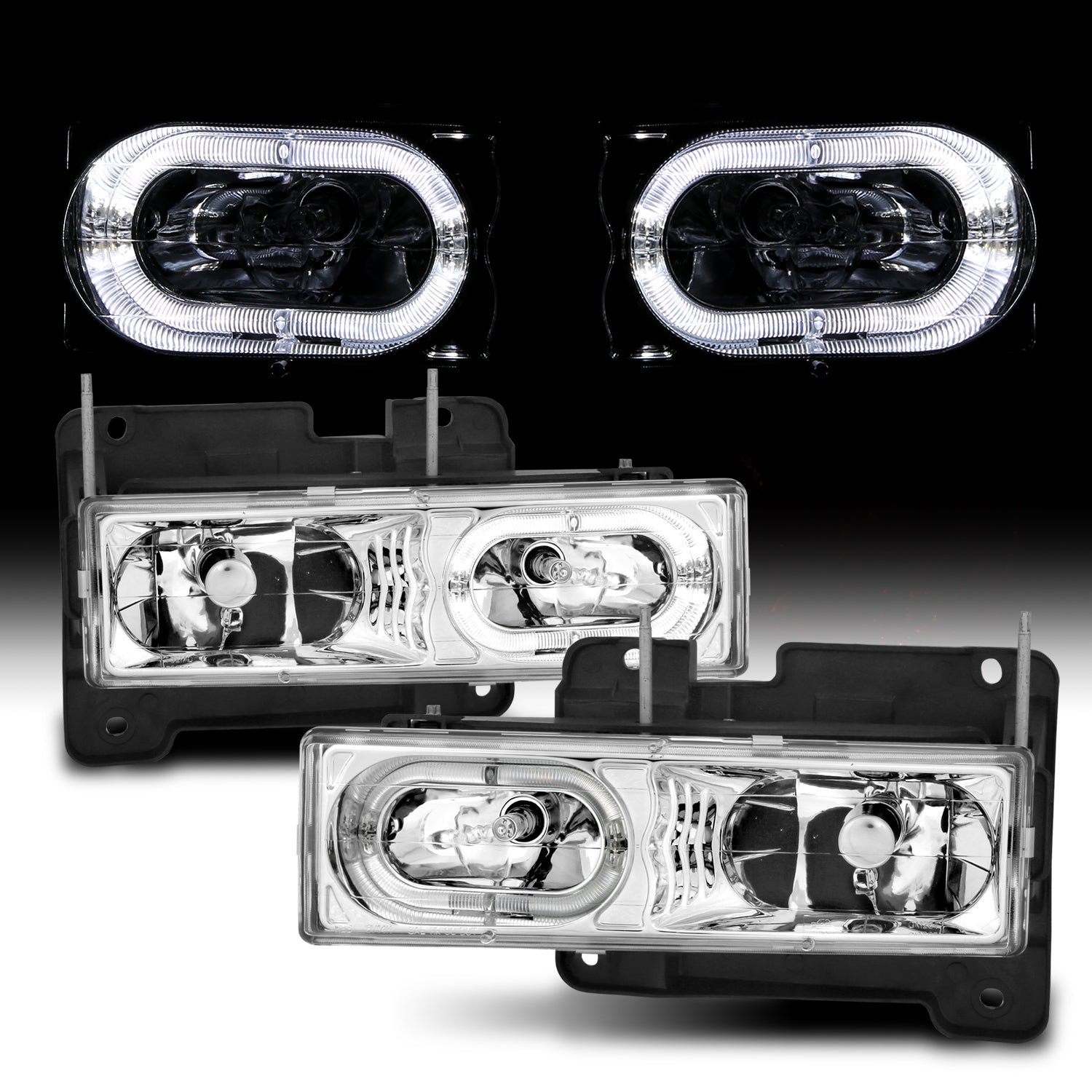 CHEVY FULLSIZE 88-98 CRYSTAL HEADLIGHTS HALO CLEAR