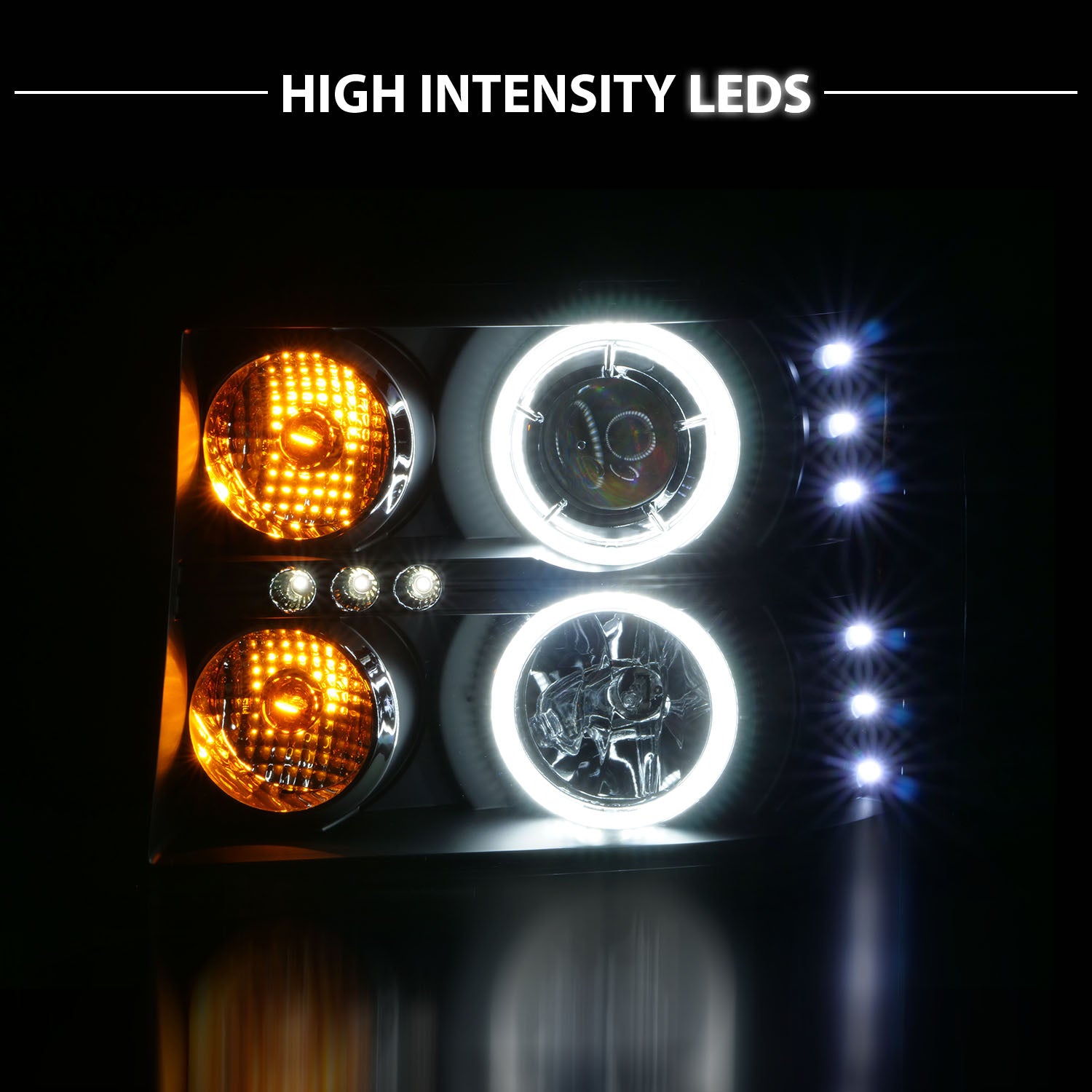 GMC SIERRA 07-13 PROJECTOR HEADLIGHTS HALO BLACK CLEAR AMBER (RX HALO)