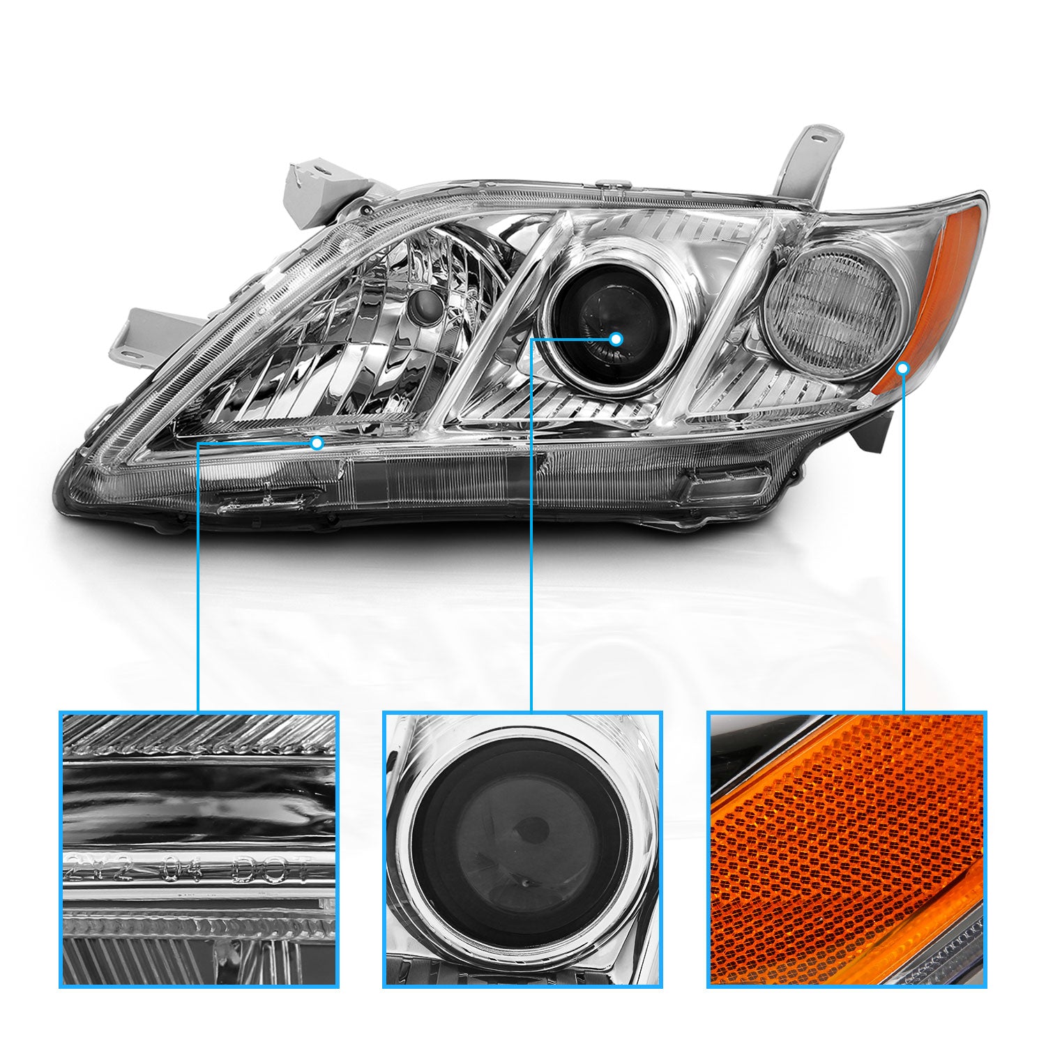 TOYOTA CAMRY 07-09 HEADLIGHTS CHROME AMBER (OE REPLACEMENT)