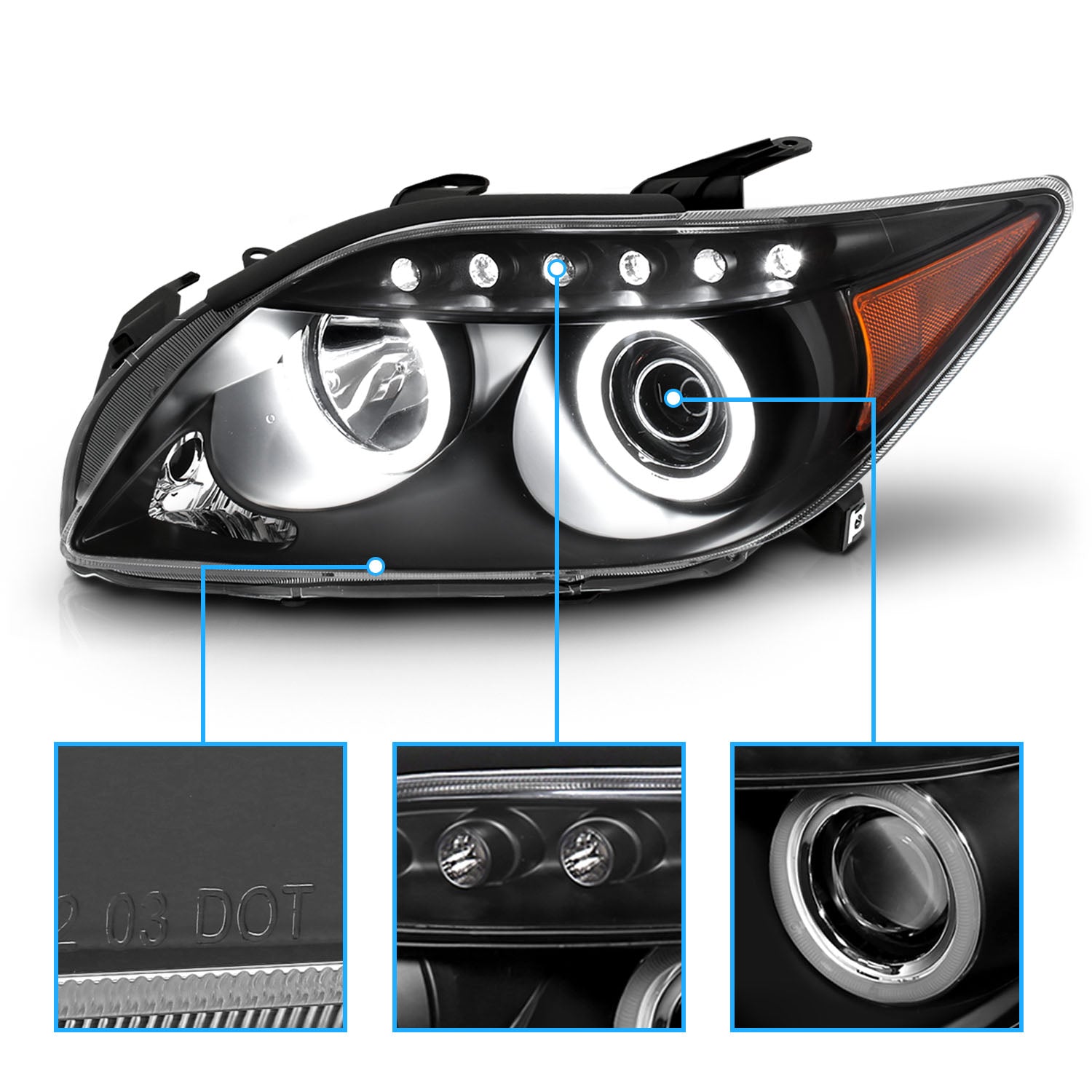 SCION TC 05-10 PROJECTOR HEADLIGHTS HALO BLACK CLEAR AMBER (RX HALO)