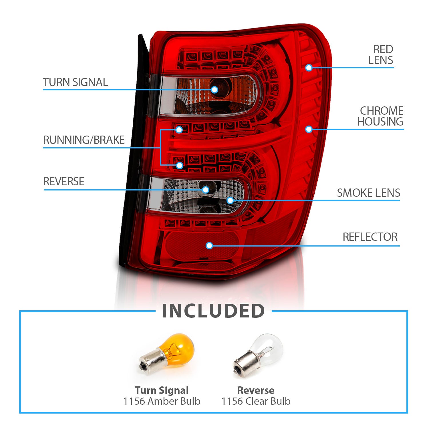 JEEP GRAND CHEROKEE 99-04 LED TAIL LIGHTS RED/SMOKE