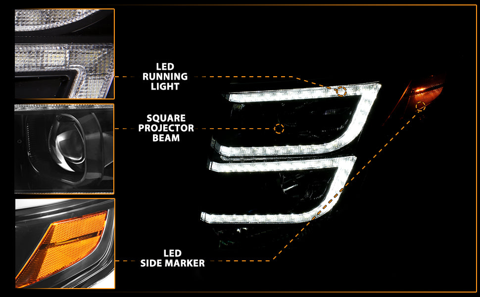 CHEVY TAHOE/SUBURBAN 15-19 PROJECTOR LIGHT BAR STYLE HEADLIGHTS BLACK AMBER (W/ DRL)