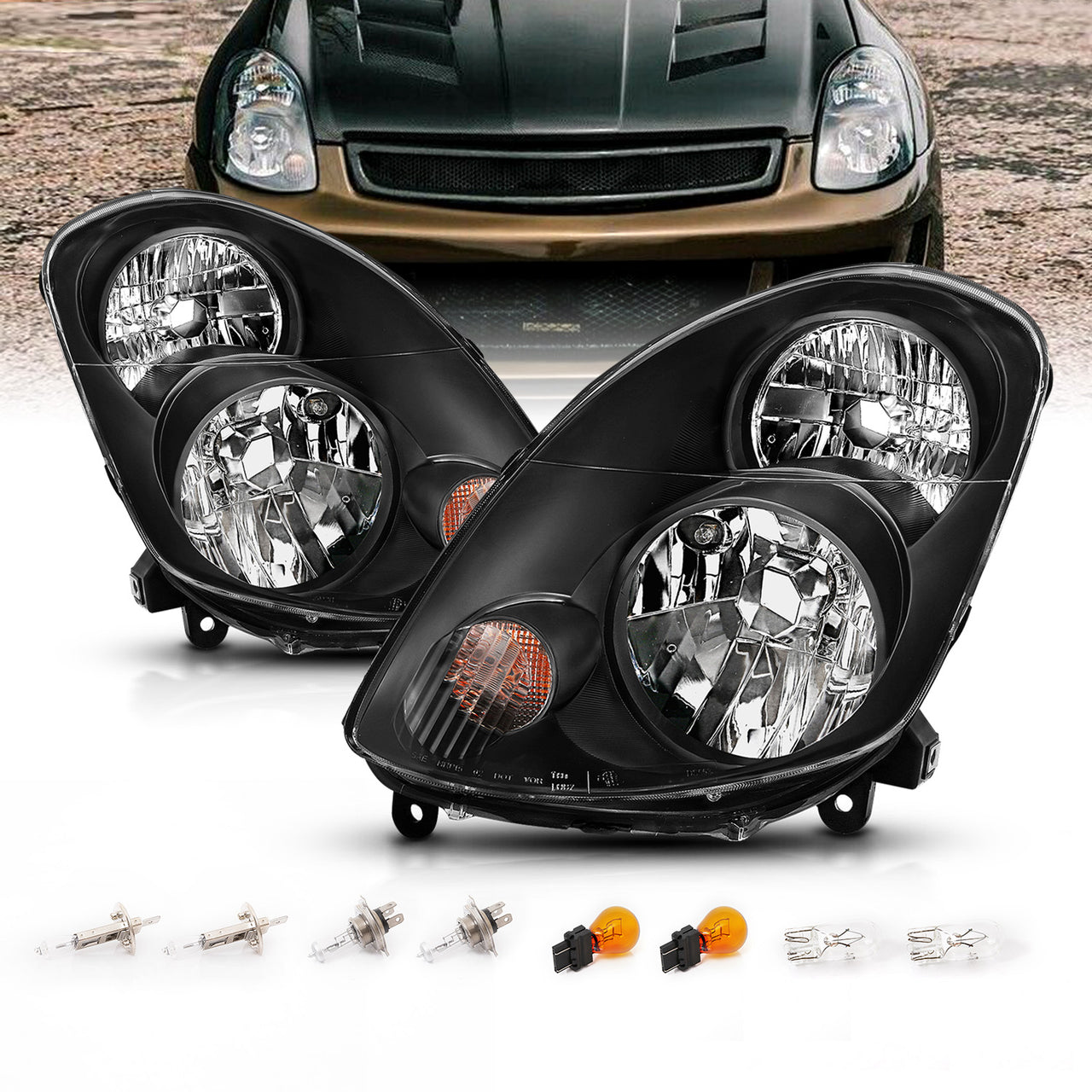 INFINITI G35 03-04 4DR HEADLIGHTS BLACK