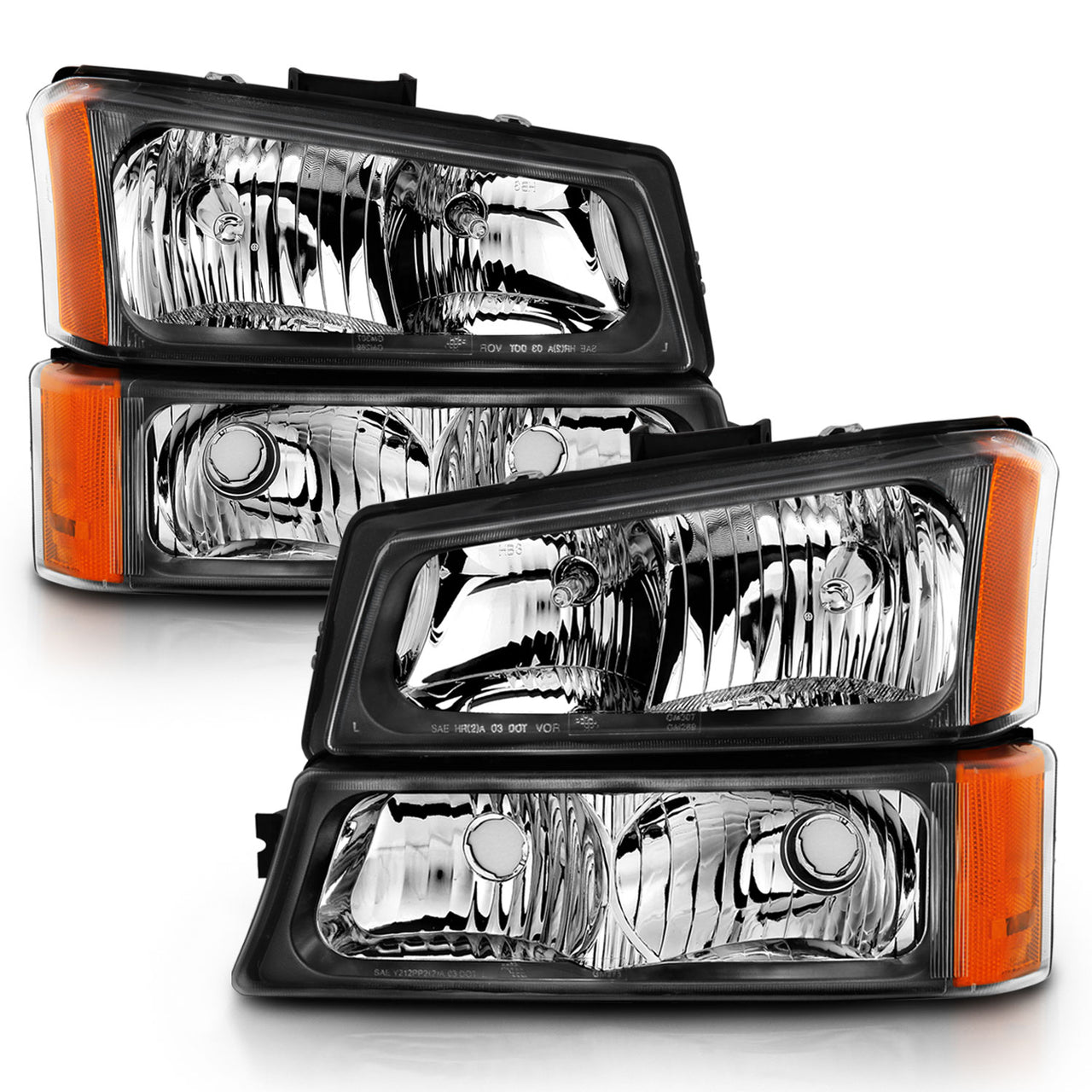 CHEVY SILVERADO 03-06 HEADLIGHTS W/ SIGNAL LIGHT BLACK AMBER (4 PCS)