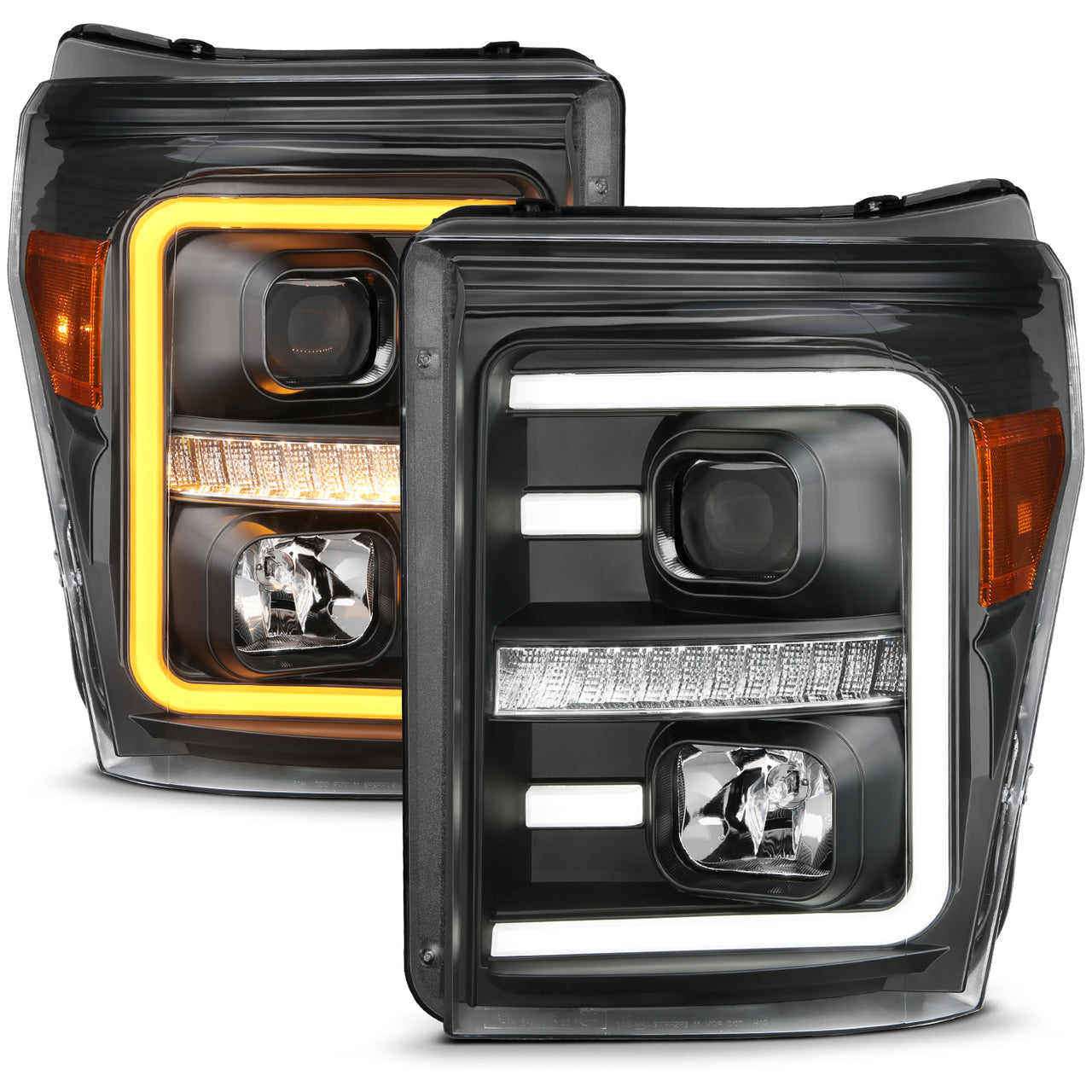 FORD F-250/SUPER DUTY 11-16 PROJECTOR LIGHT BAR STYLE SWITCHBACK HEADLIGHTS BLACK AMBER