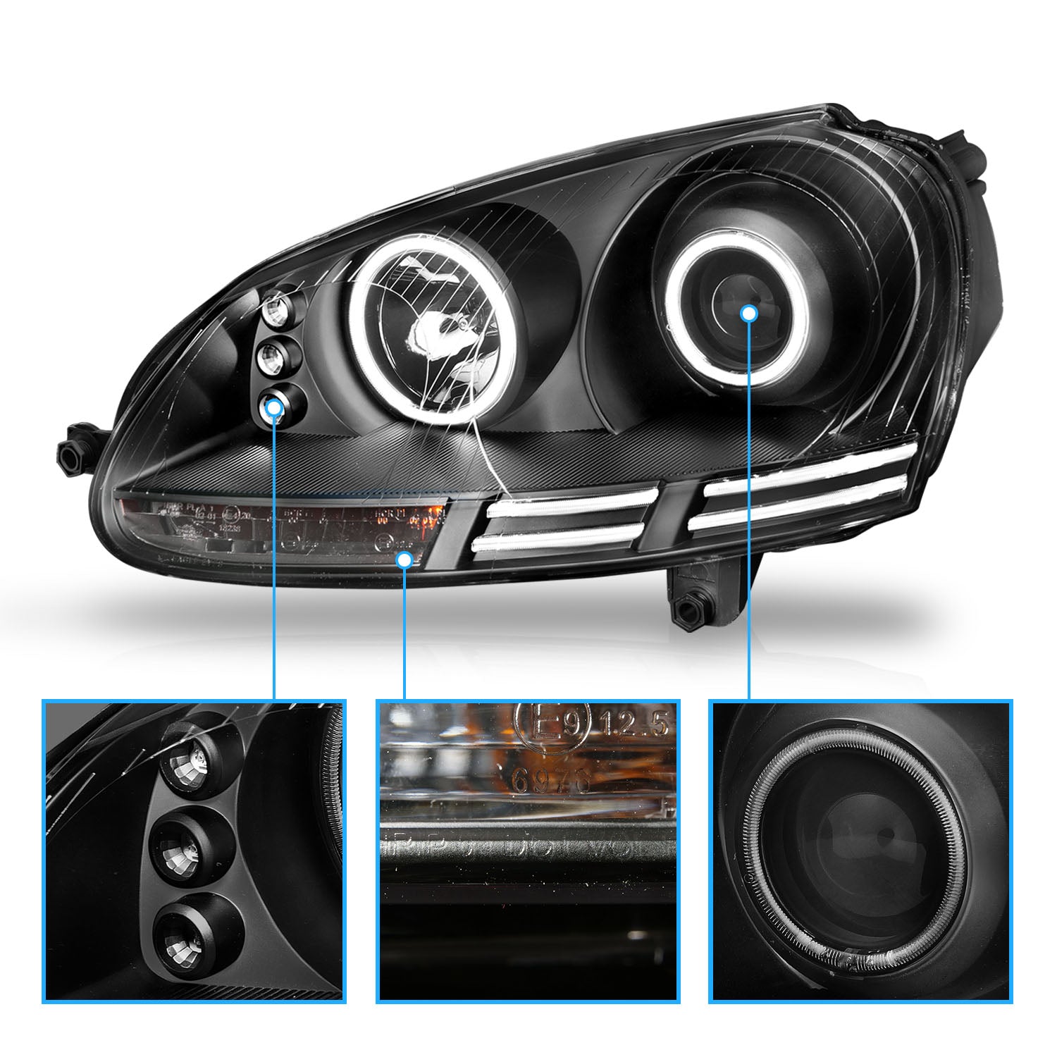VOLKSWAGEN RABBIT (GOLF) 06-09/JETTA GEN5 05-09/WAGON 09  HEADLIGHTS HALO BLACK CLEAR (CCFL)