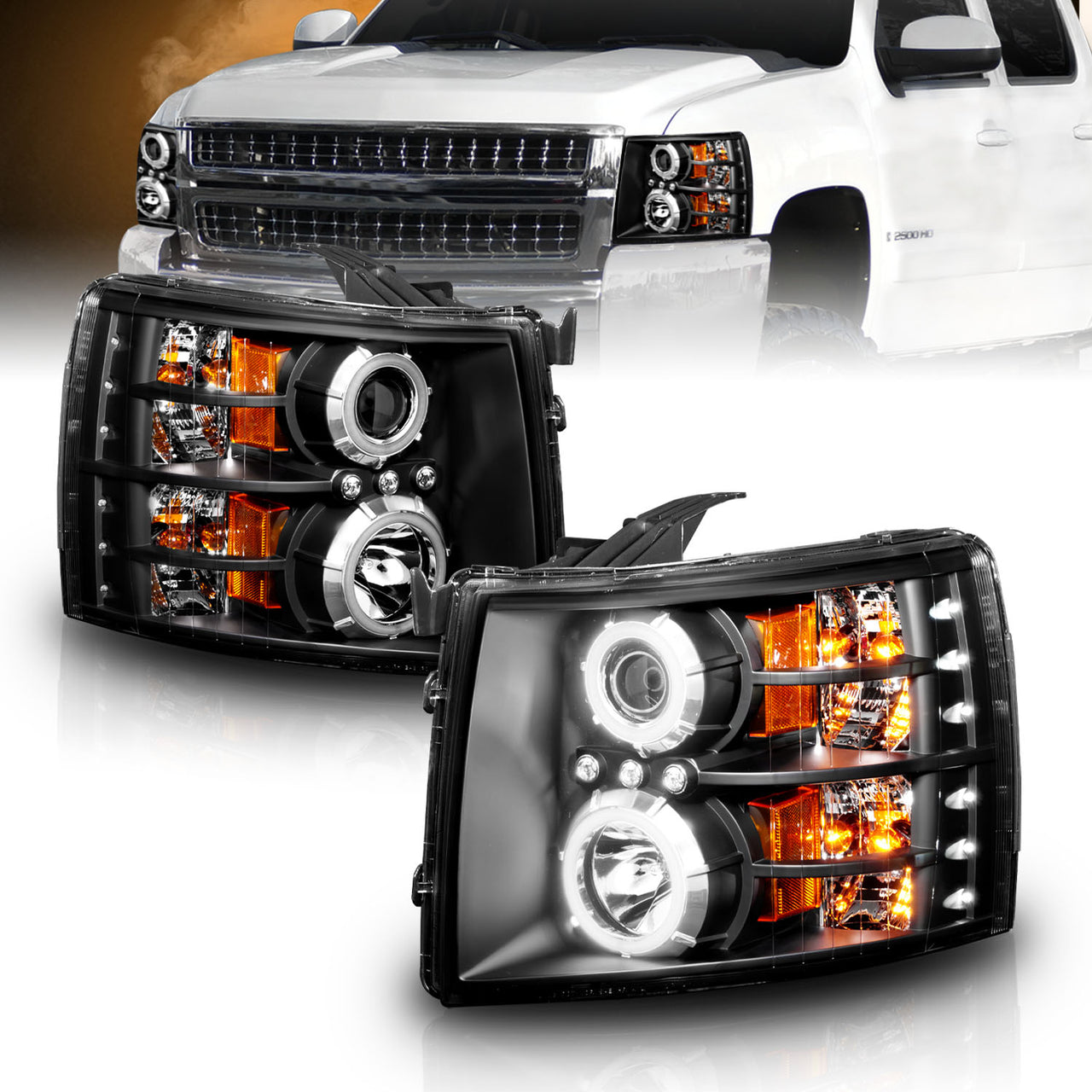 CHEVY SILVERADO 07-13 PROJECTOR HEADLIGHTS BLACK CLEAR (RX HALO)