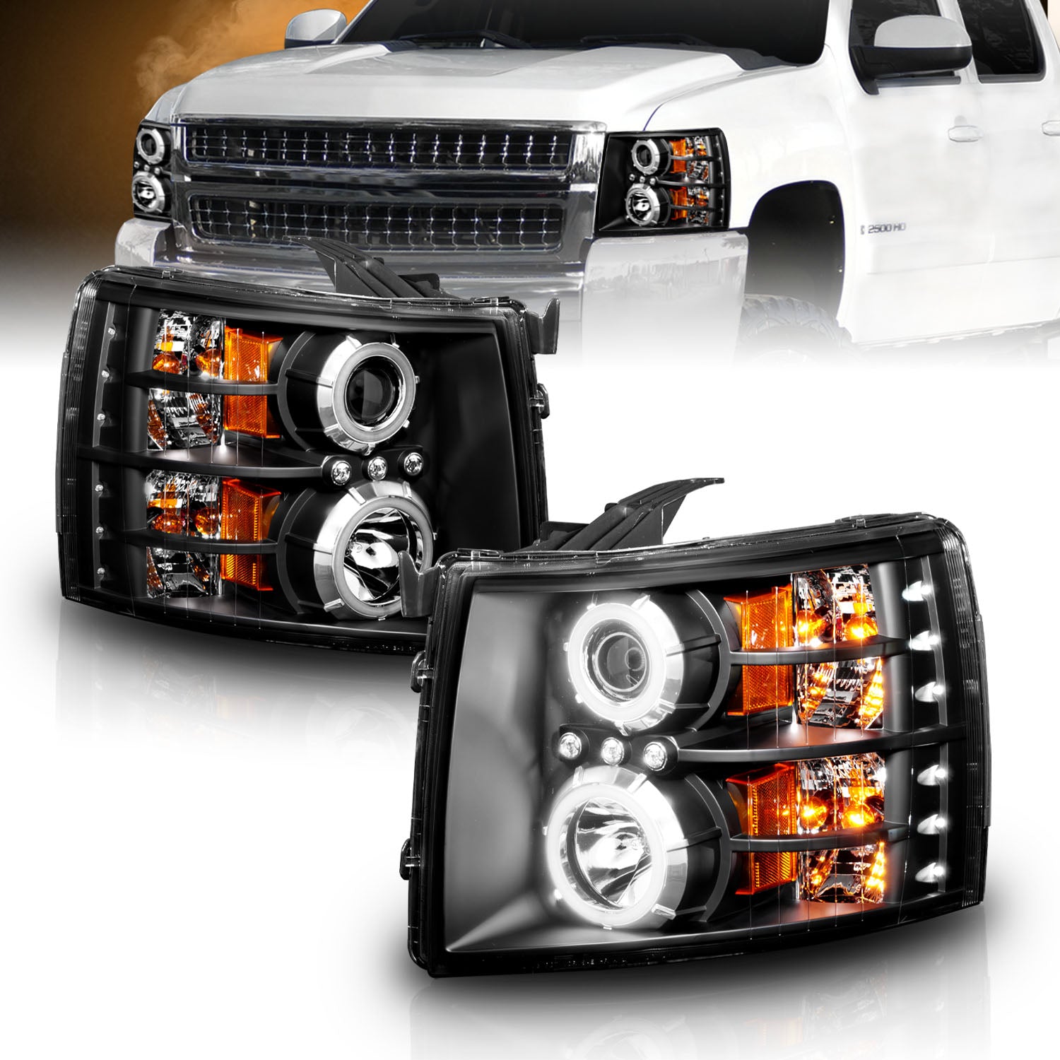 CHEVY SILVERADO 07-13 PROJECTOR HEADLIGHTS BLACK CLEAR (RX HALO)